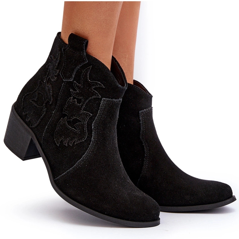 Zazoo 3426 Kotníkové Boty Kovbojské Boty Dámské Semišové Černé 37