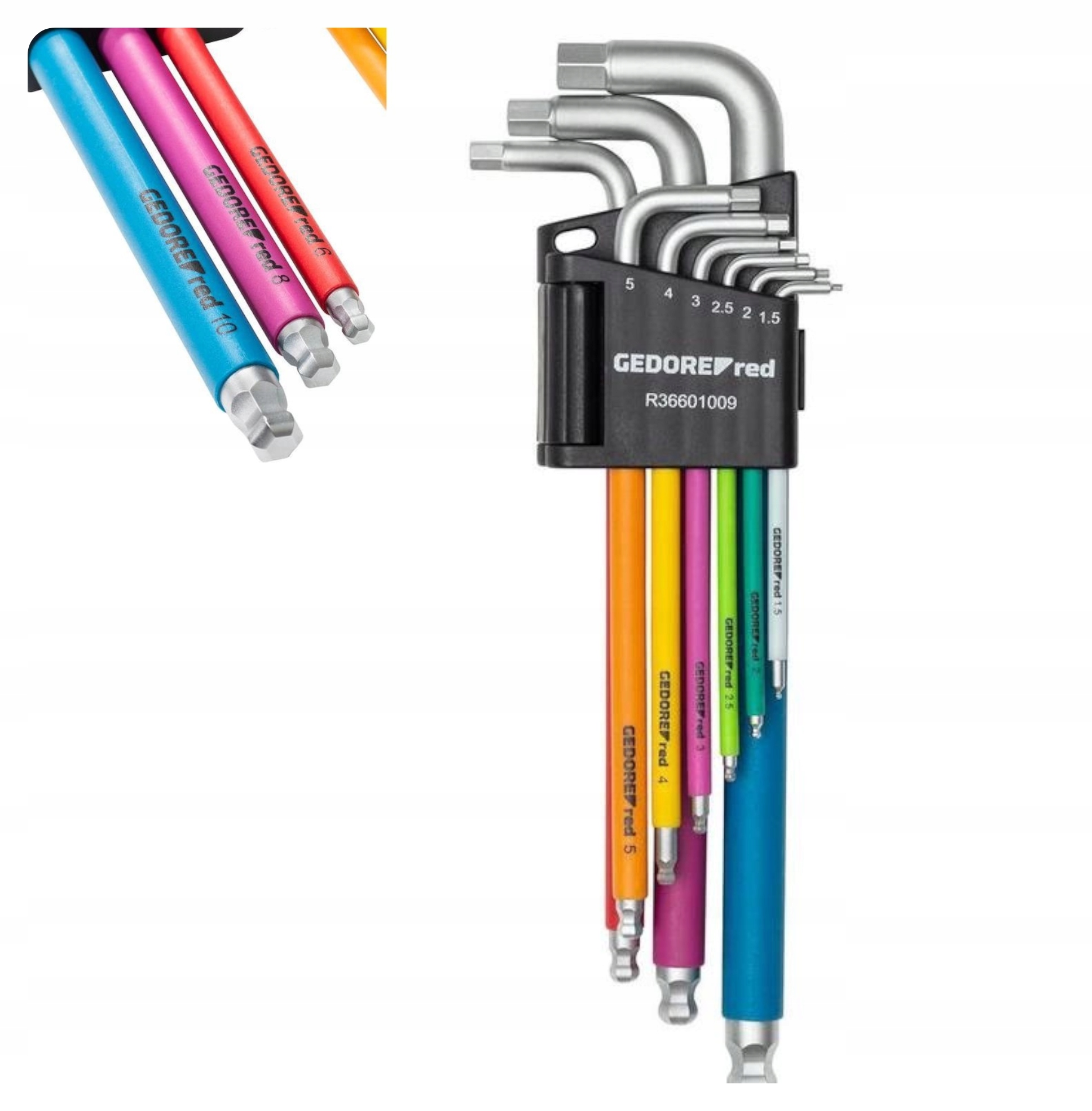 Zestaw kluczy offsetowych imbusowych kolorowych 1,5-10mm 9 szt. Gedore