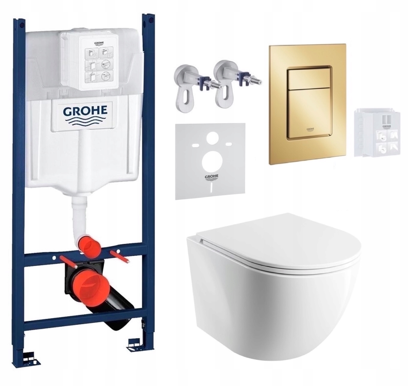 Wc rošt Grohe Rapid s miskou Omnires Spmwbm Tornado a zlatým tlačidlom