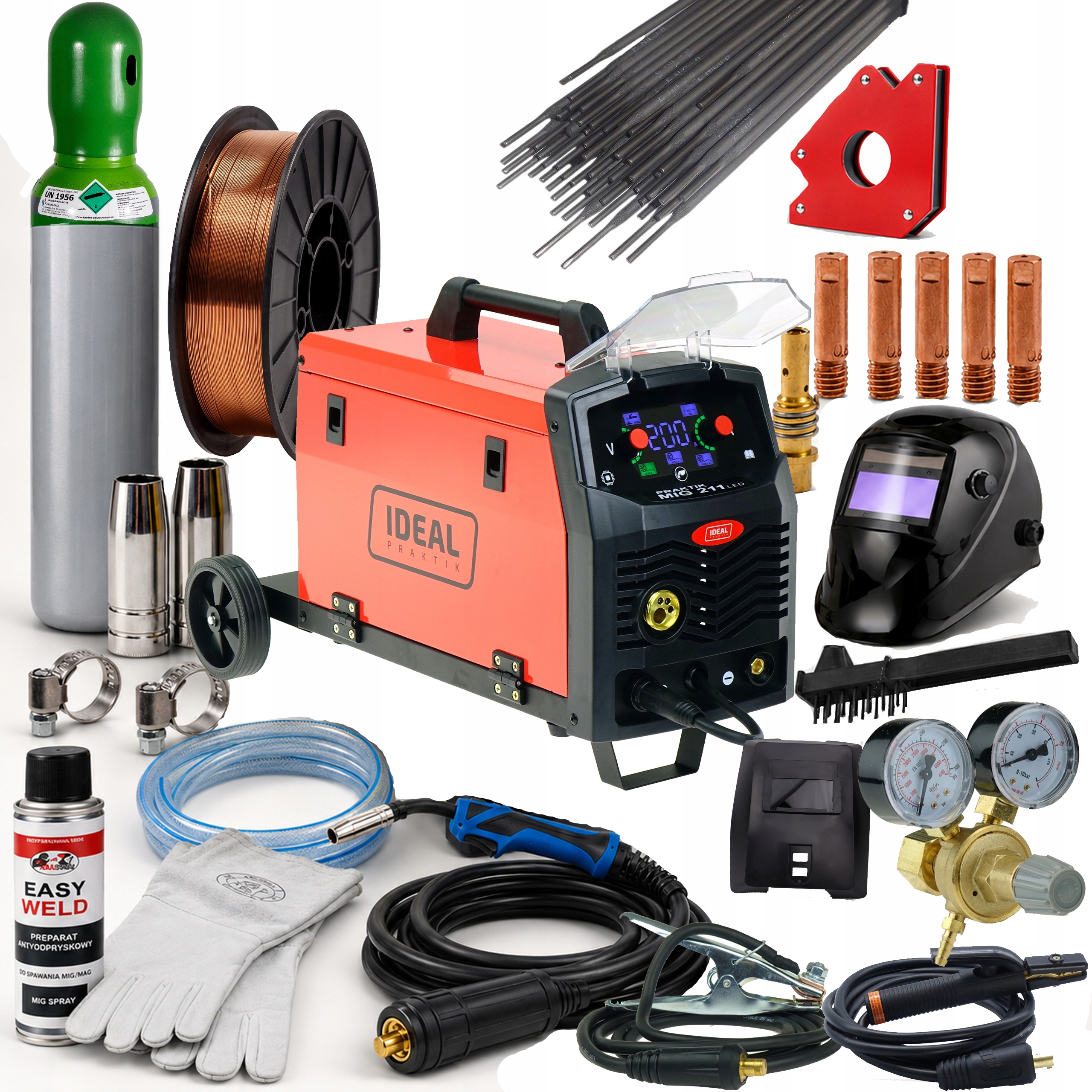 Svařovací stroj Migomat Mig Mma Tig Praktik 211 Synergie Led Ideal Set 1