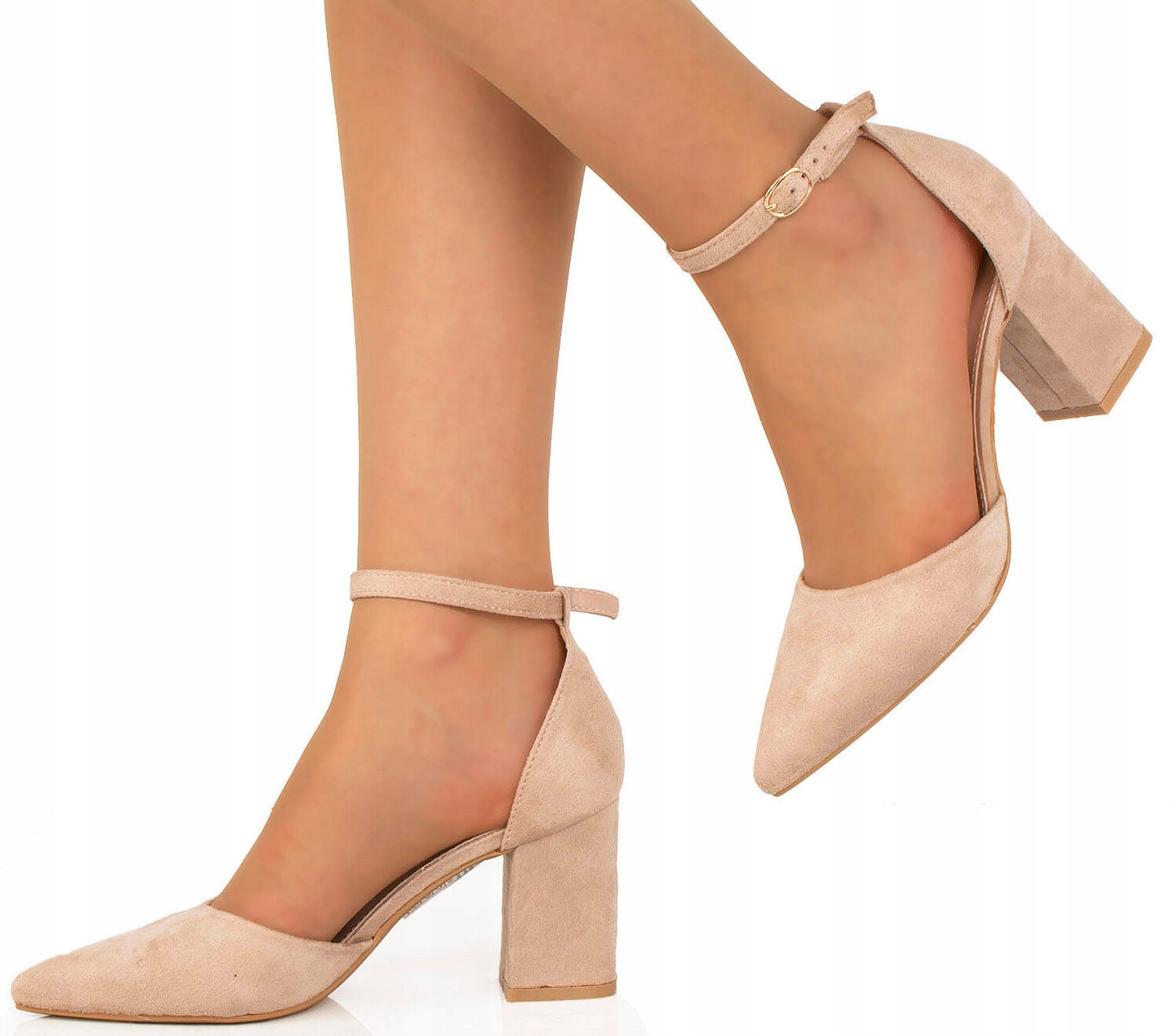 8119 BEŻOWE ZAMSZOWE CZÓŁENKA NA SŁUPKU SZPIC SANDAŁY 40 Płeć kobieta