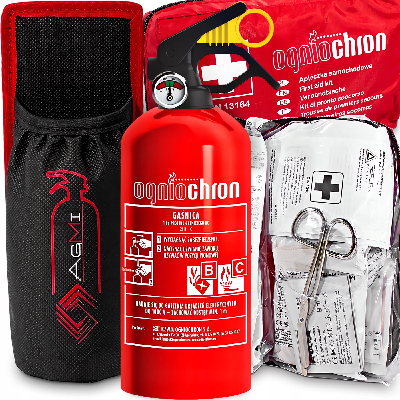 Bezpečnostní Sada Do Auta Hasicí Přístroj S Manometrem 1K Abc Lékárnička Držák