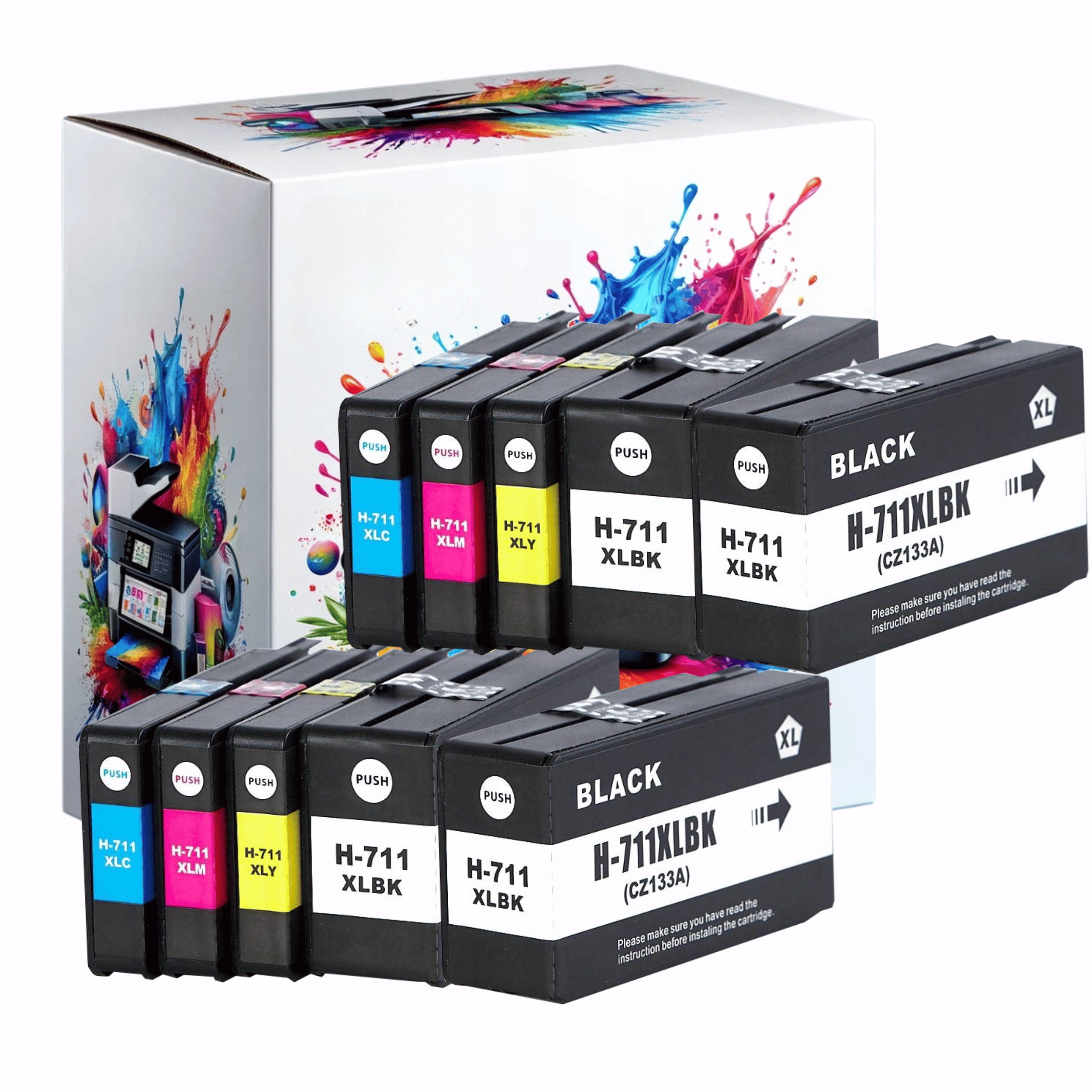 10x Náplně Do Tiskárny Hp 711 XL Designjet T120 T525 T530 T520 CZ133A Komplet