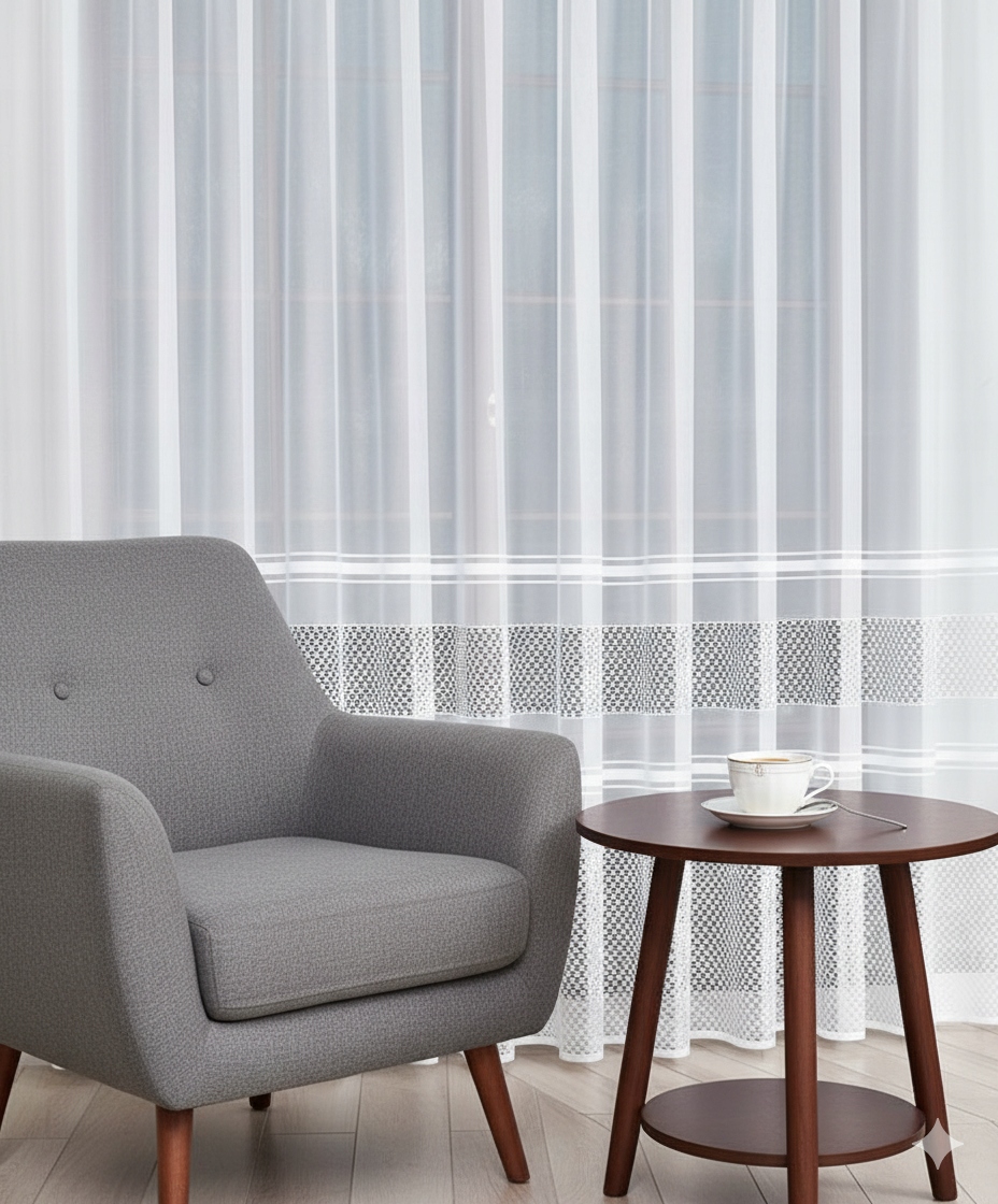 Síťka záclona bez žehlení, žakárová, hotová, šitá 500x180 páskou