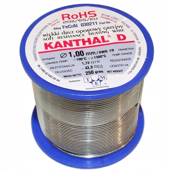 Odporový drôt KANTHAL D ⌀ 1,00mm Hmotnosť: 250g