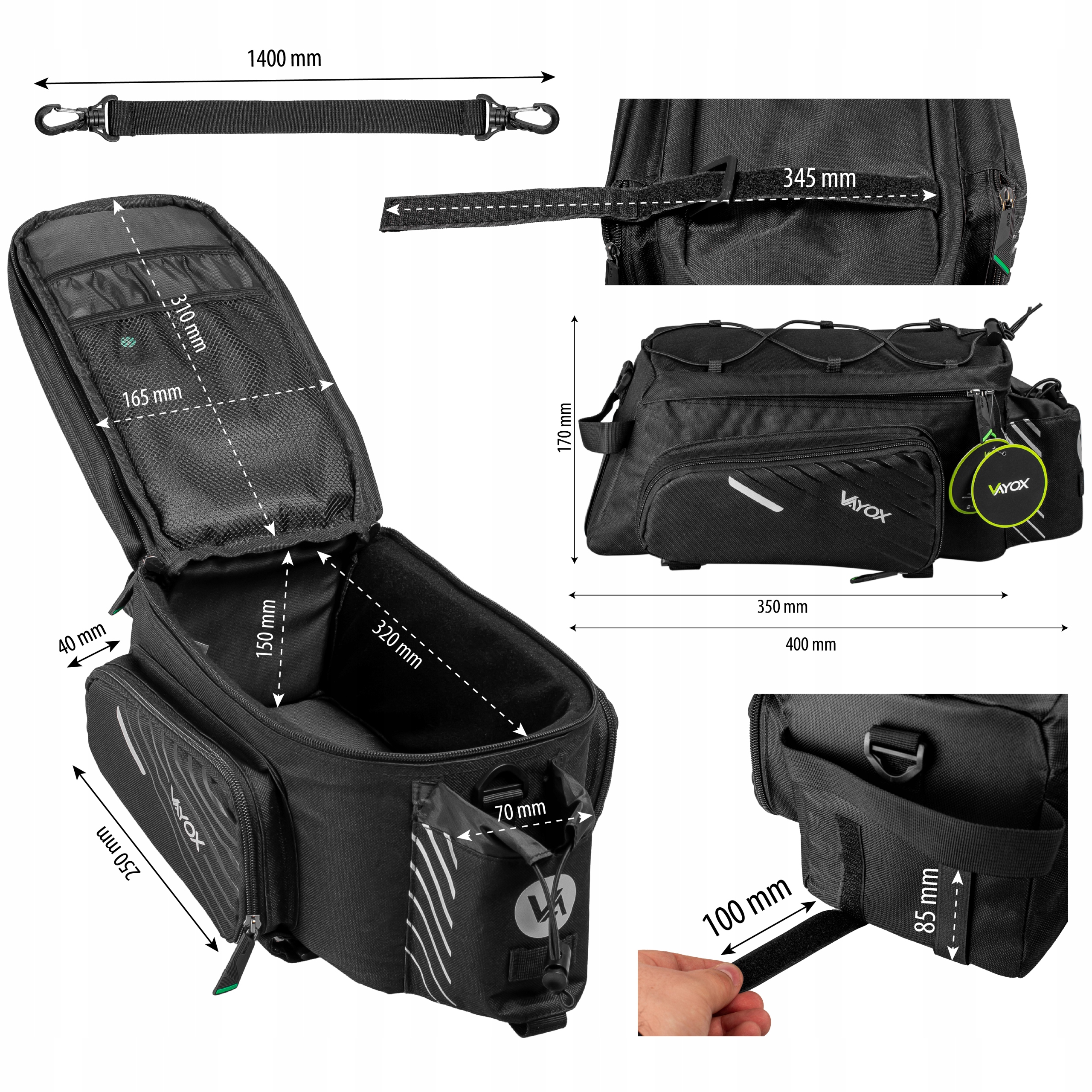 SAKWA ROWEROWA TORBA NA BAGAŻNIK PODRÓŻNA + POKROWIEC WODOODPORNA VAYOX Liczba komór 1