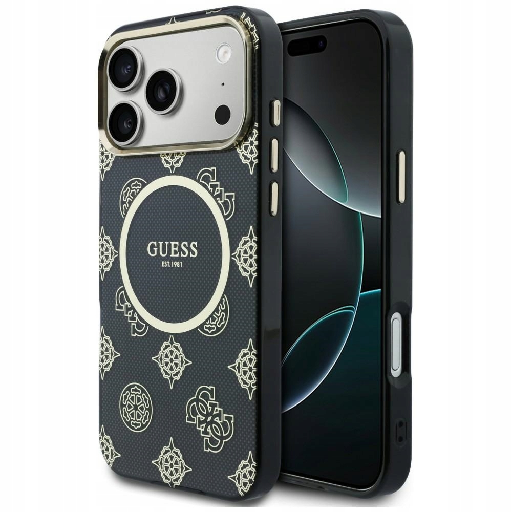Pouzdro Guess IML Peony Dot MagSafe pro iPhone 17 Pro Max, černé