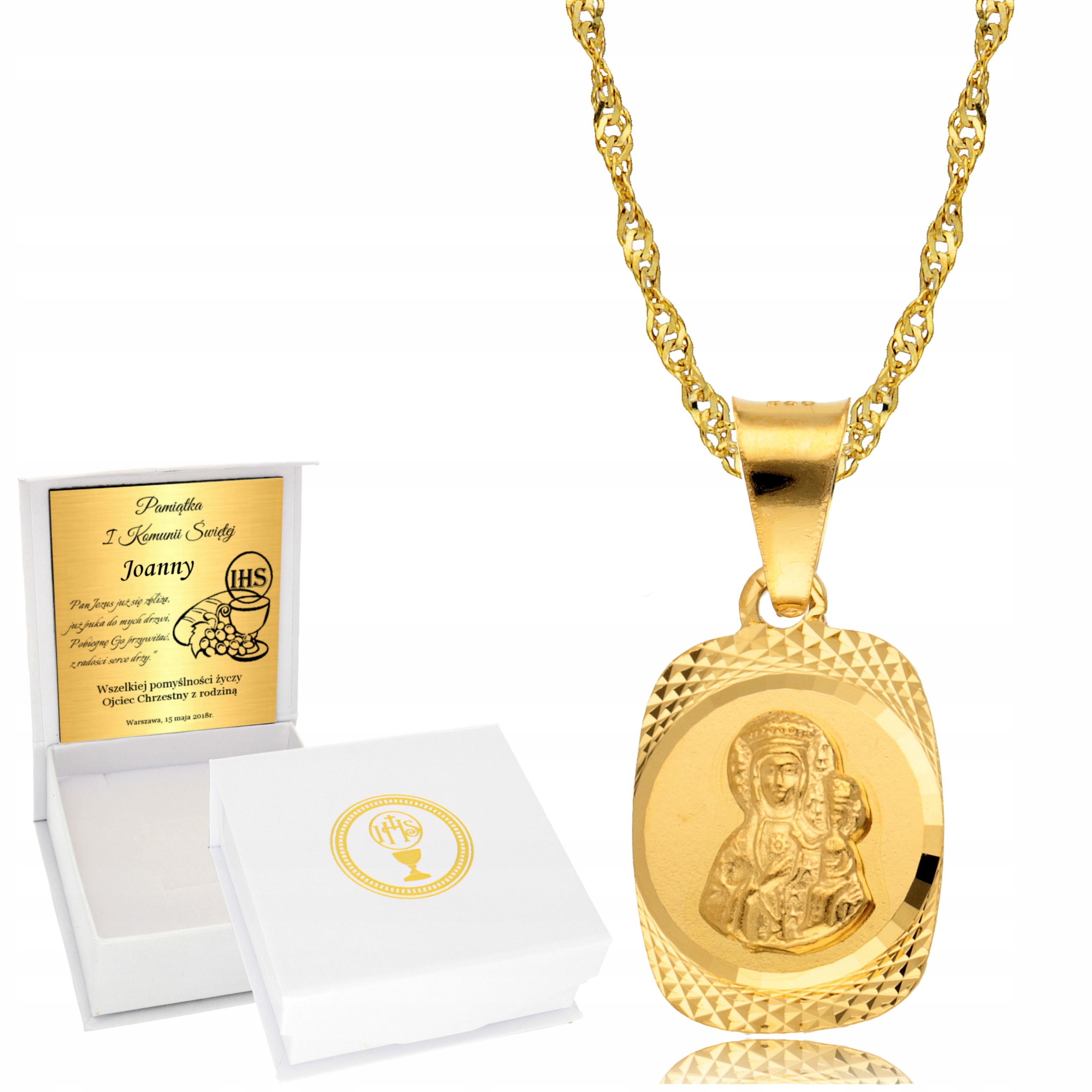 

Łańcuszek Złoty Medalik Chrzest Komunia Grawer