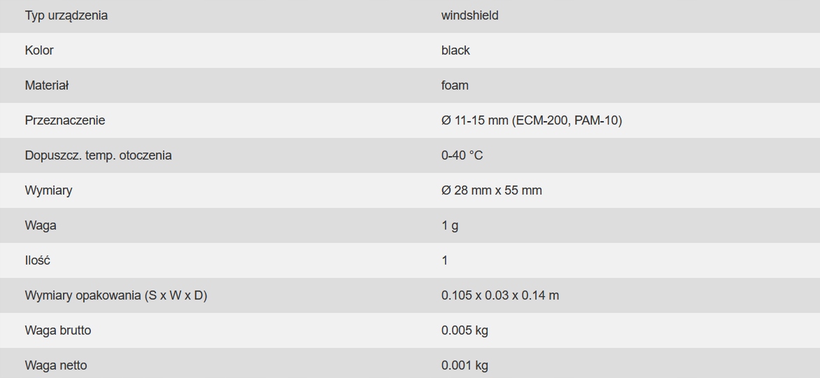WIATROCHRON Monacor WS-30 Gąbka mikrofonow 11-15mm Kolor czarny