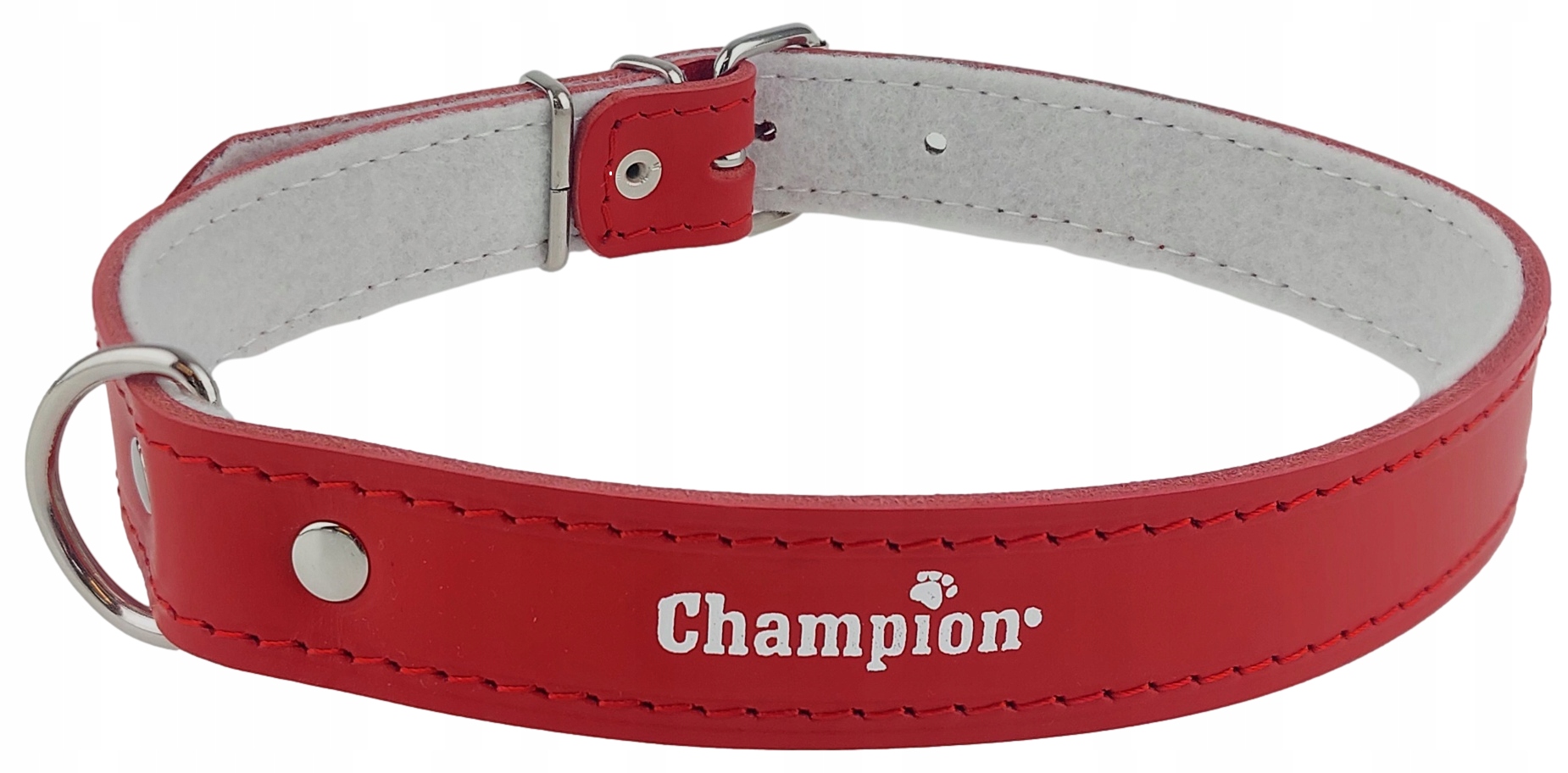 Levně Kožený obojek pro psa z lícové usně Polský Výrobce Champion 70 cm 3 cm Červený