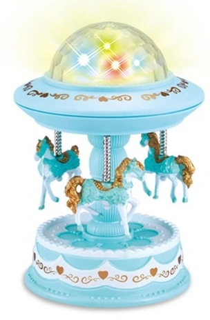 POZYTYWKA PROJEKTOR KARUZELA LAMPKA NOCNA LED KONIKI ŚWIATŁO DZWIĘK