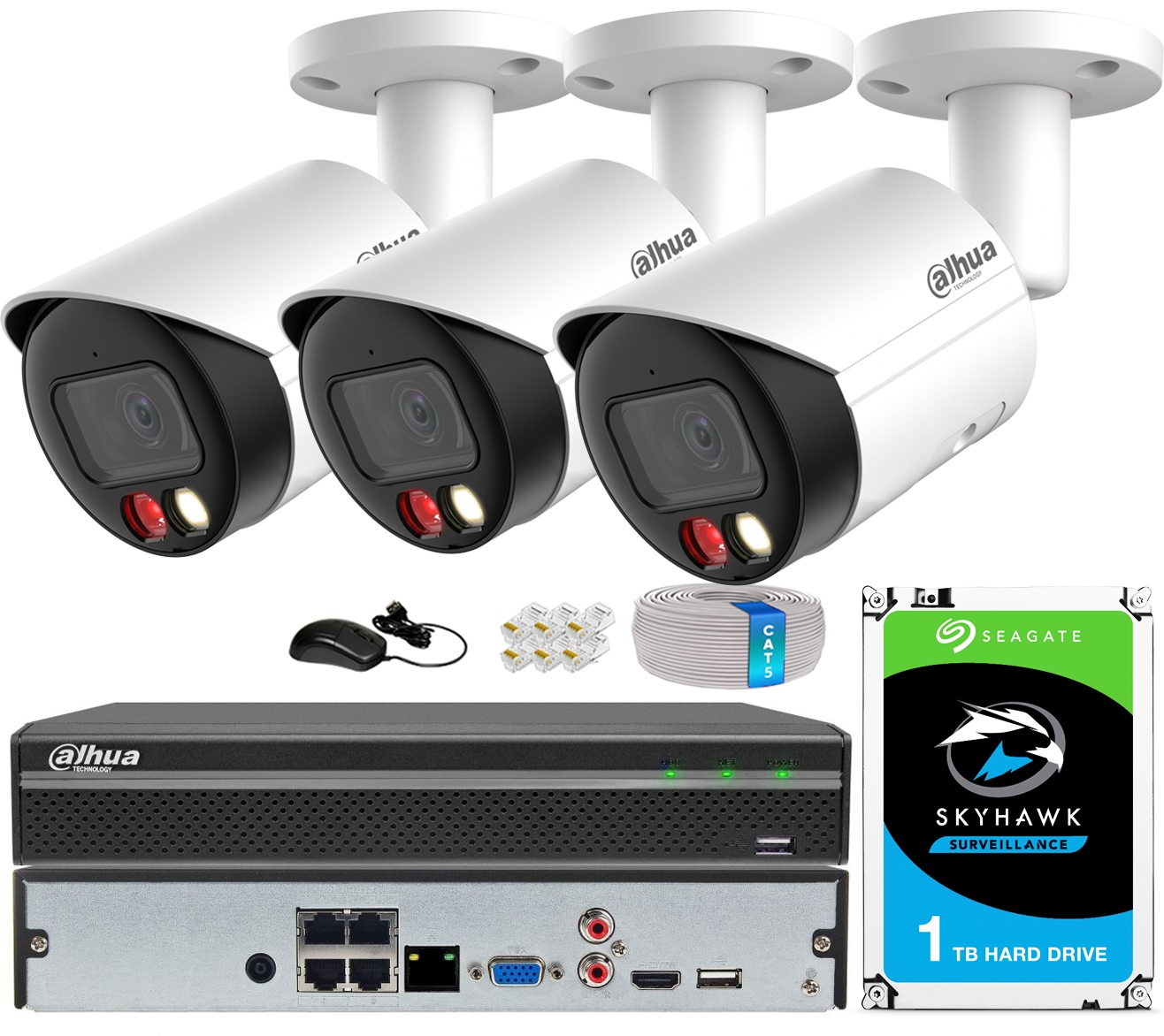 Sada na monitorovanie Ip Dahua 4MPx 3 kamery IPC-HFW2449S-S-IL-0280B Nvr PoE