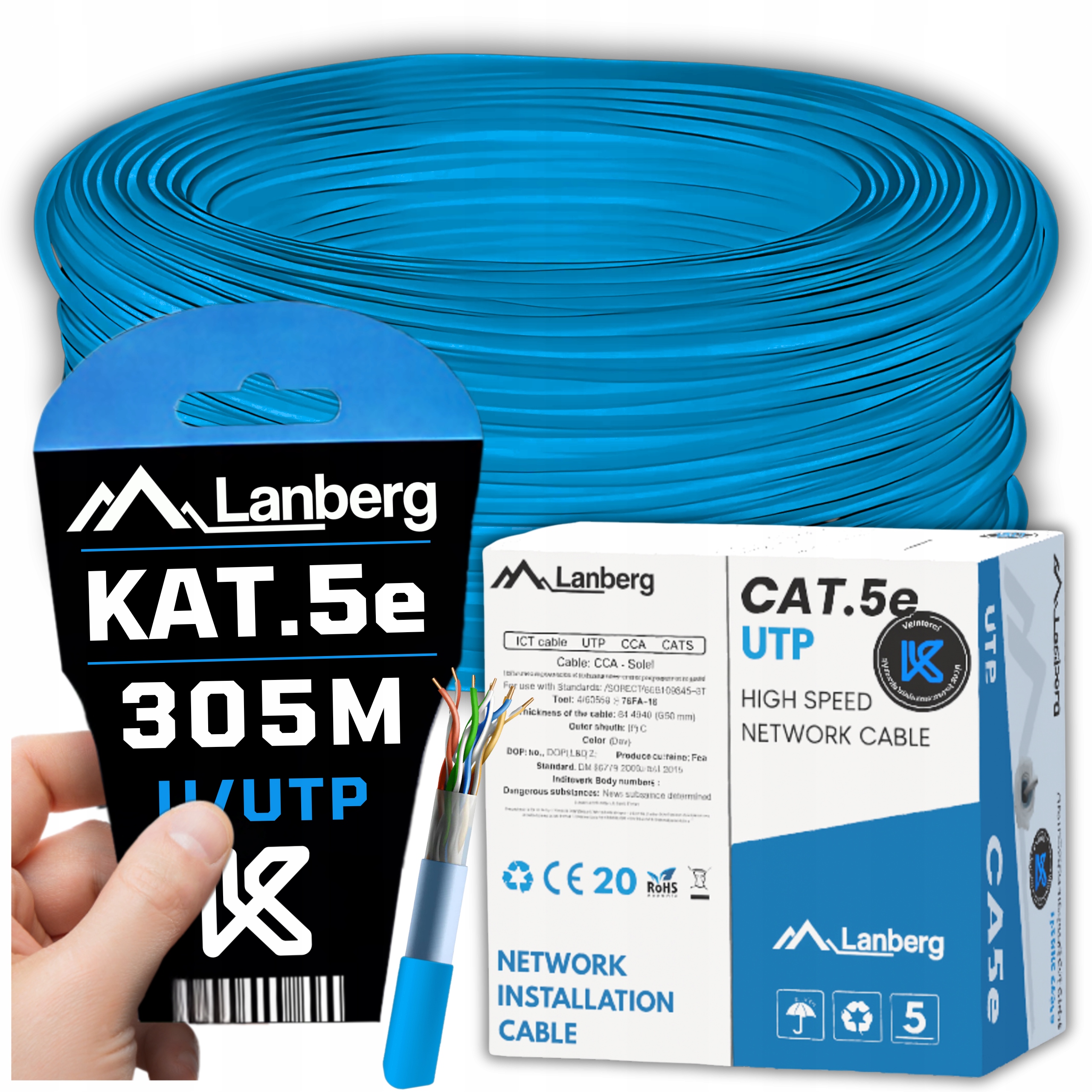 Kabel Sieciowy Skrętka Przewód Lan RJ45 Utp KAT.5E CAT.5E 305M Sieć Lanberg