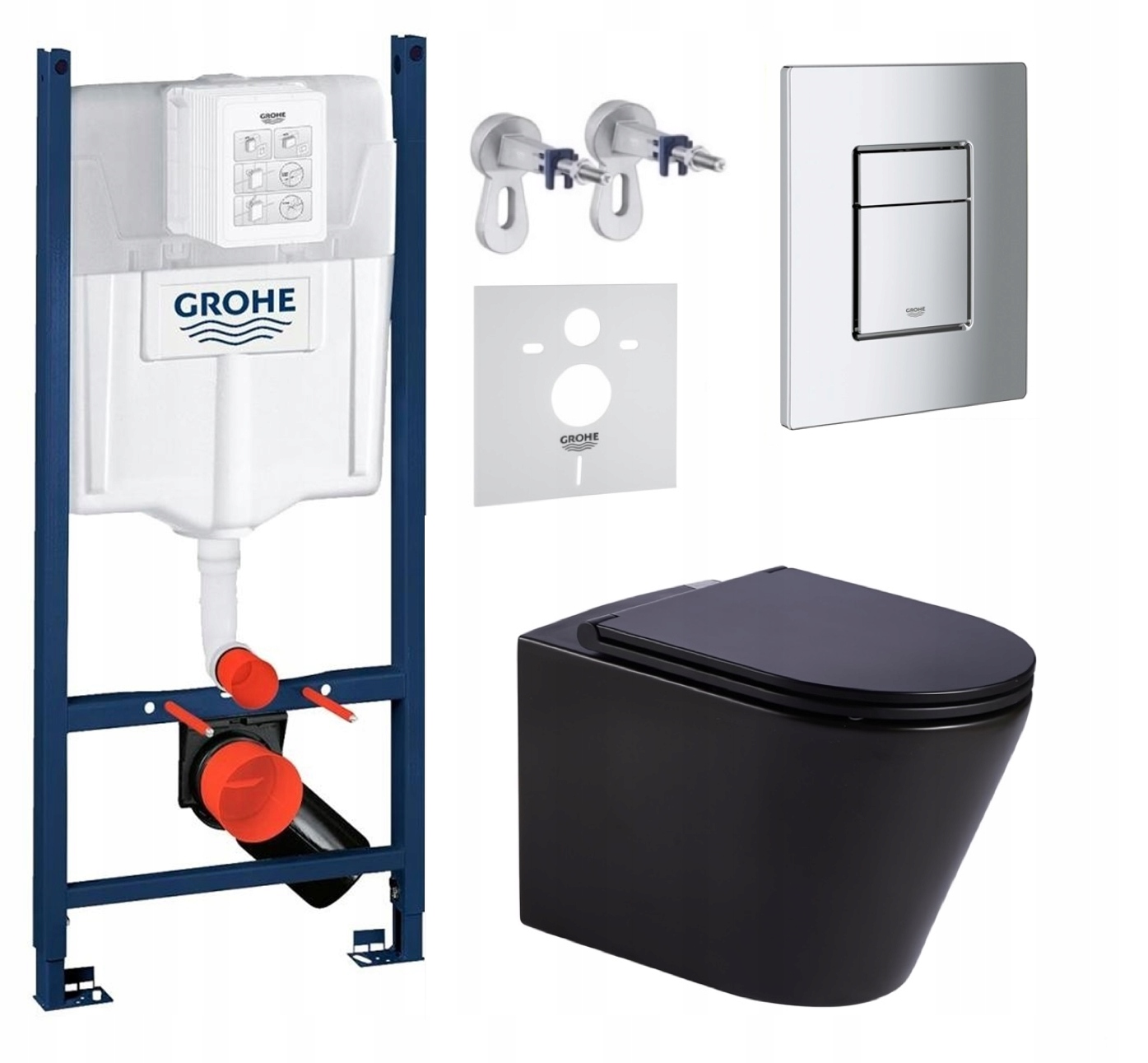 Sada Wc Rám Grohe s Wc mísou Jess černá a tlačítkem chrom mat Fresh