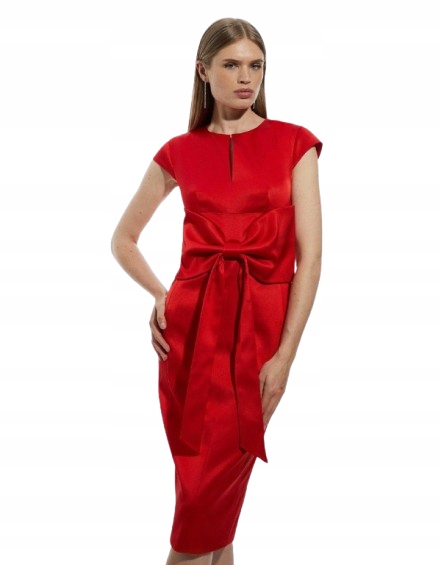 Karen Millen Červená Šaty S Mašličkou A Krátkým Rukávem 36 B1F