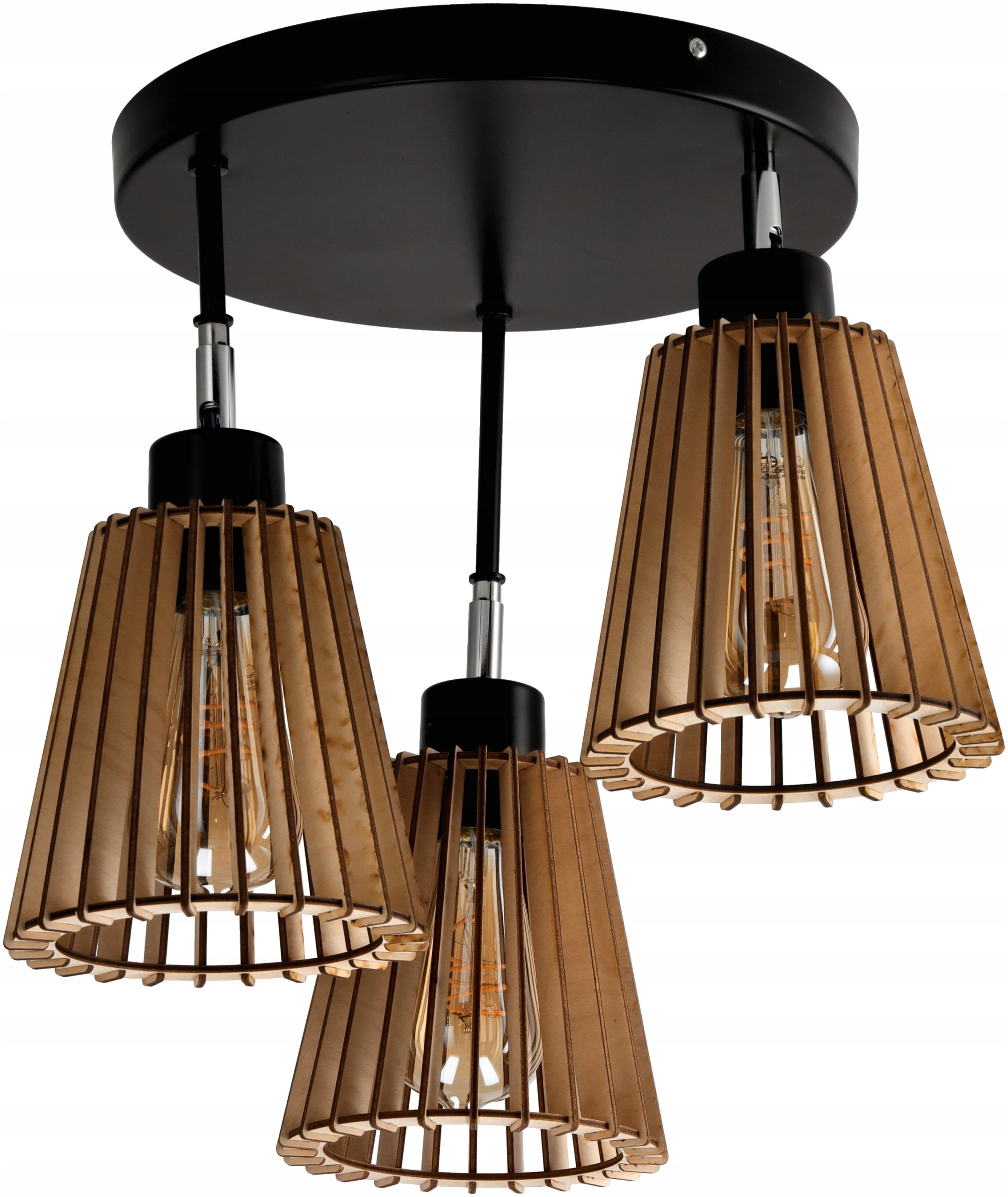 Závěsná Stropní Lampa Lustr Stropní Svítidlo Led 3XE27 Dřevo Kužel Boho Retro