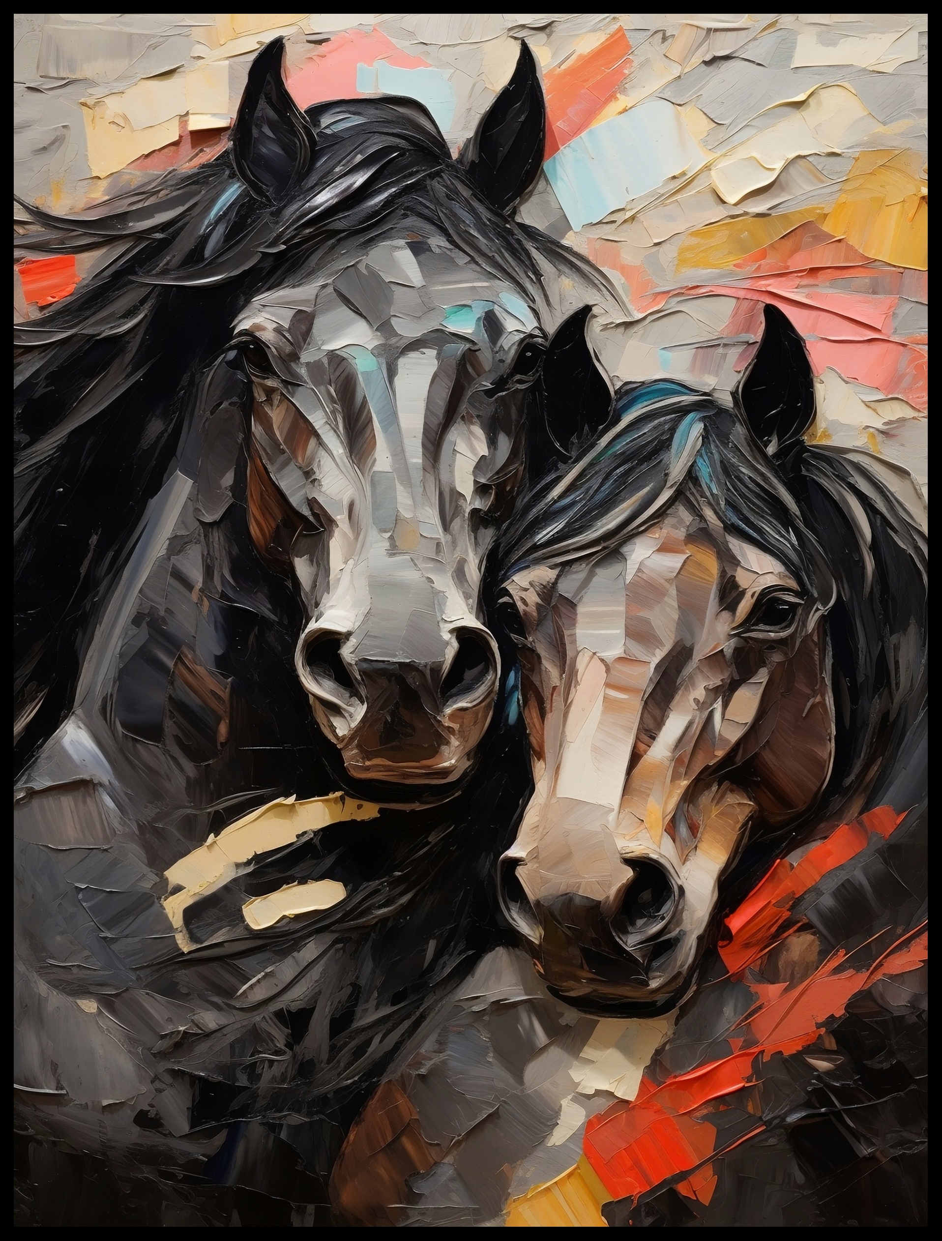 Plakat na Ścianę Obraz Pastelowy Konie Żywe Kolory 30x40 cm Premium ElliveX