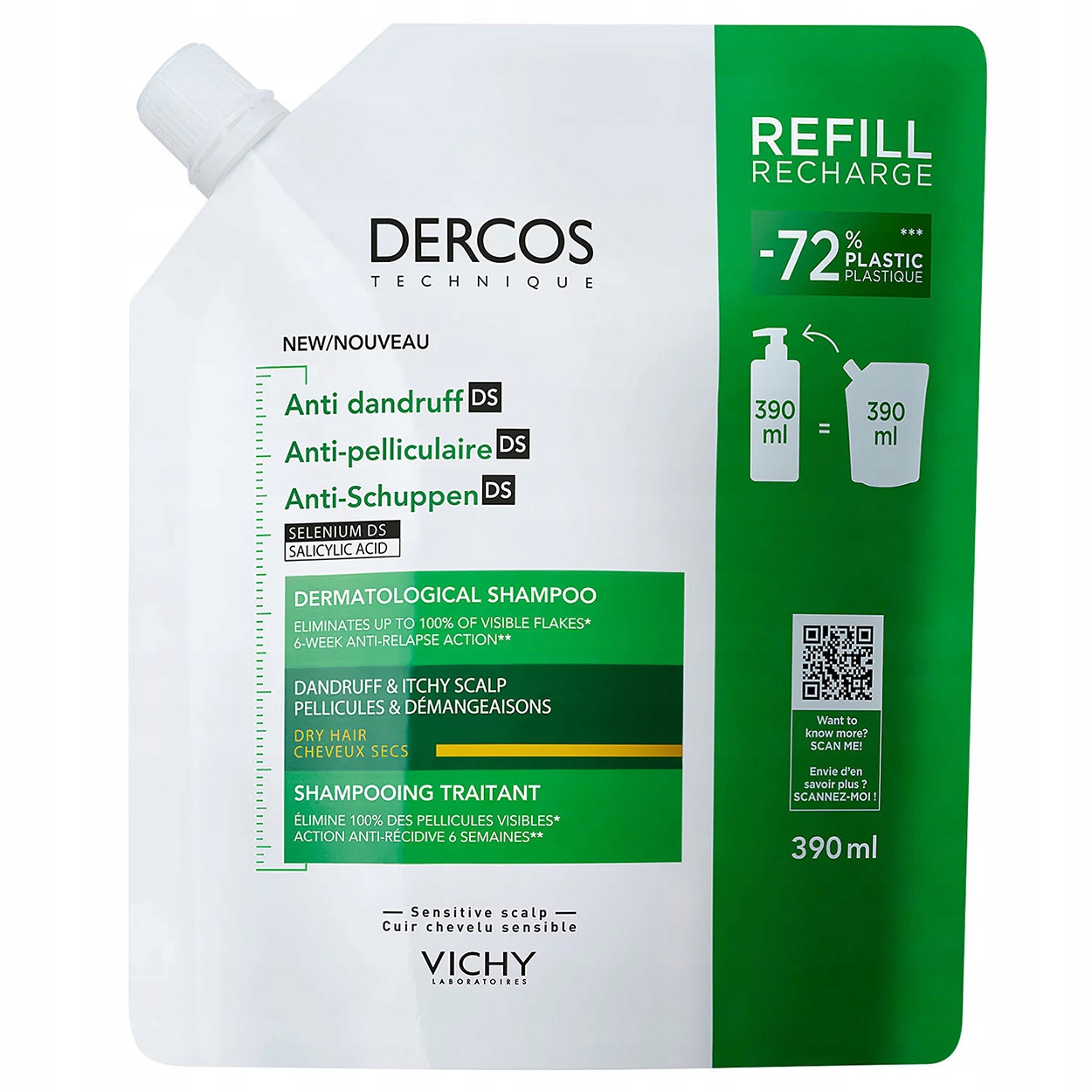 Vichy Dercos Anti Dandruff Ds, szampon przeciwłupieżowy włosy suche 390 ml
