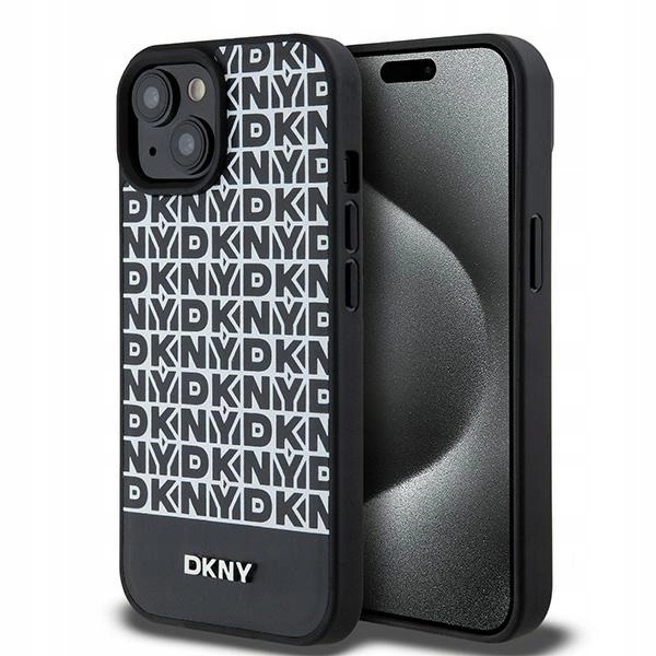 Kožený kryt Dkny s potiskem kovového loga MagSafe pro iPhone 15, 14 a 13, Pouzdro