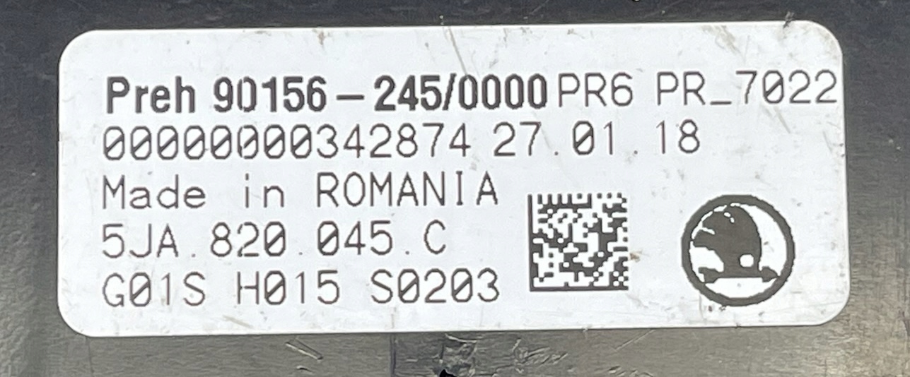 SKODA RAPID 5JA PANEL klími klimatizaci 5JA820045C