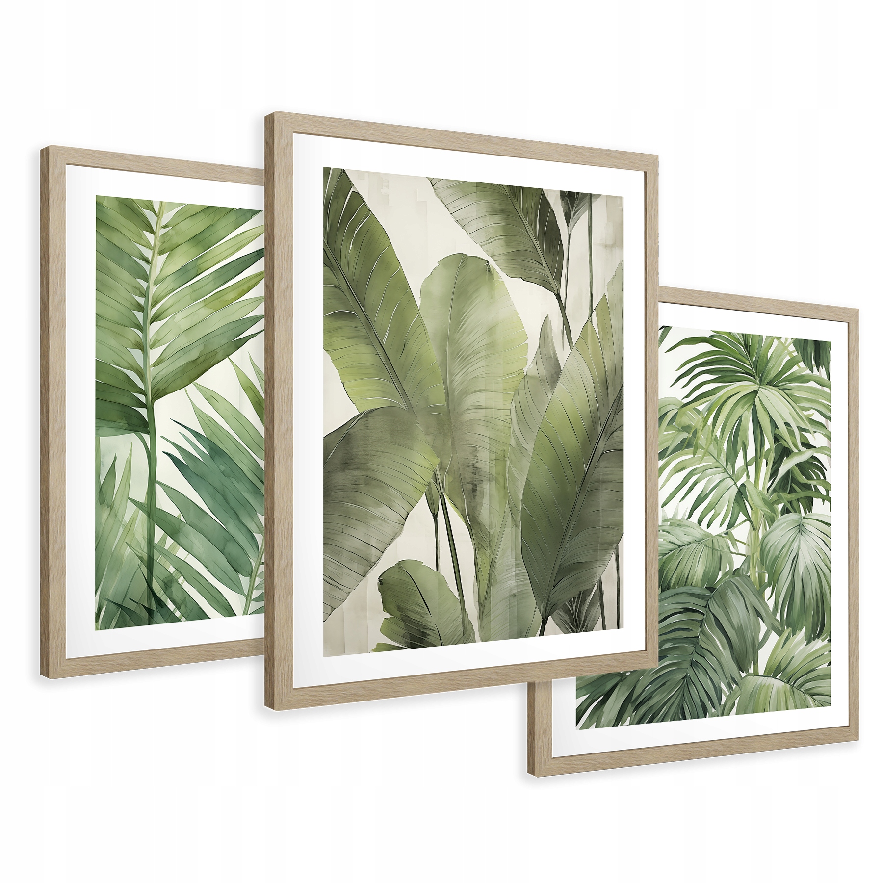 Zestaw Obrazy w ramie plakaty tropikalne liście palmy tryptyk 43x99