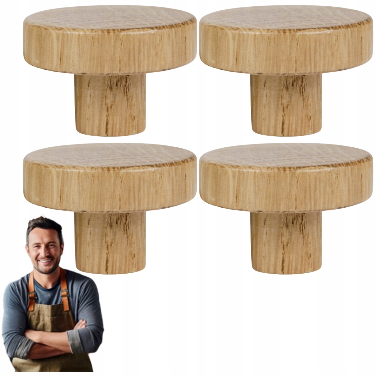Nábytková Úchytka Dřevěný knoflík do skříňky Zásuvky Rundo Malý Dubový 4ks