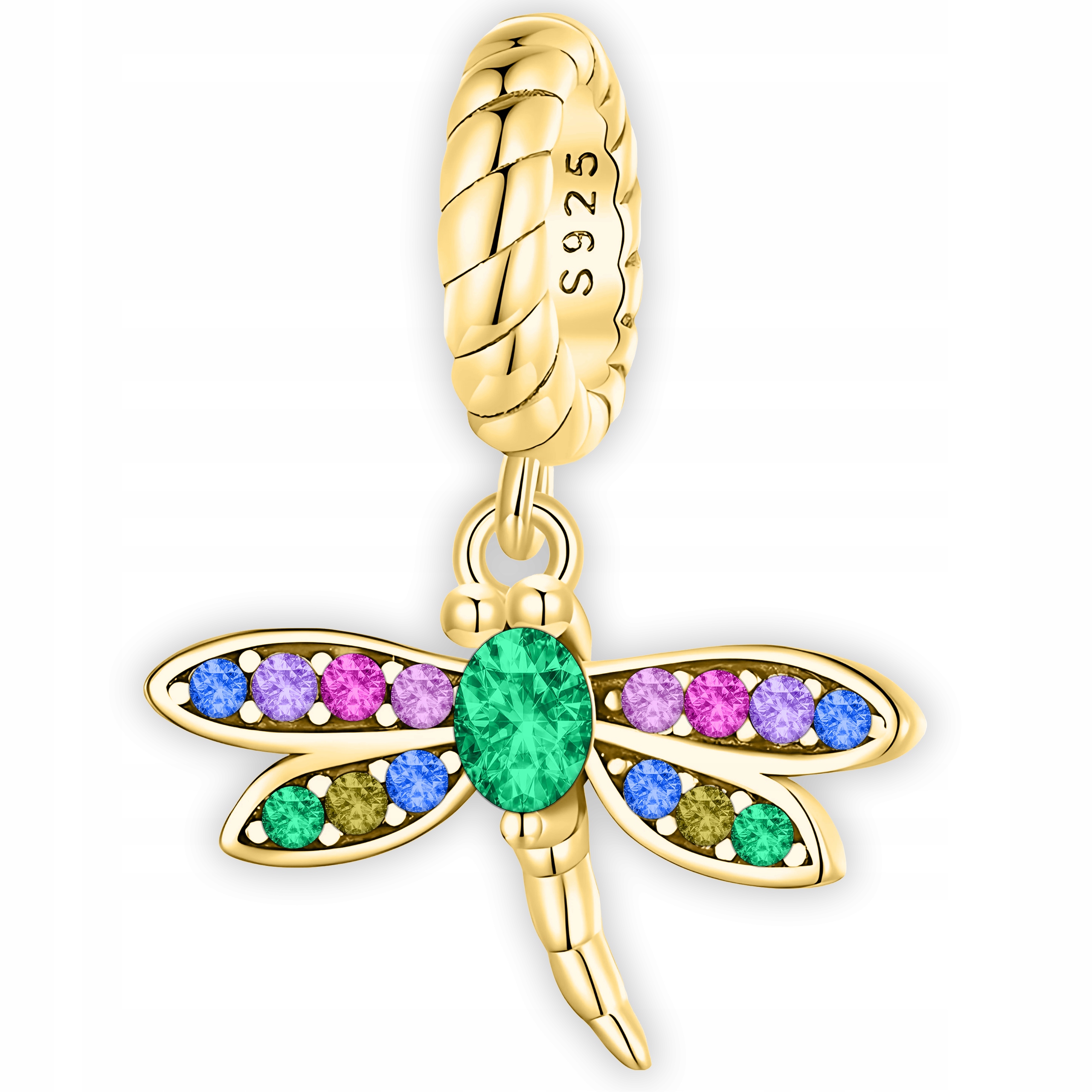 Přívěsek Charms Zlatý Visací Vážka Pozlacená 585 Barevný Hmyz Stříbro 925