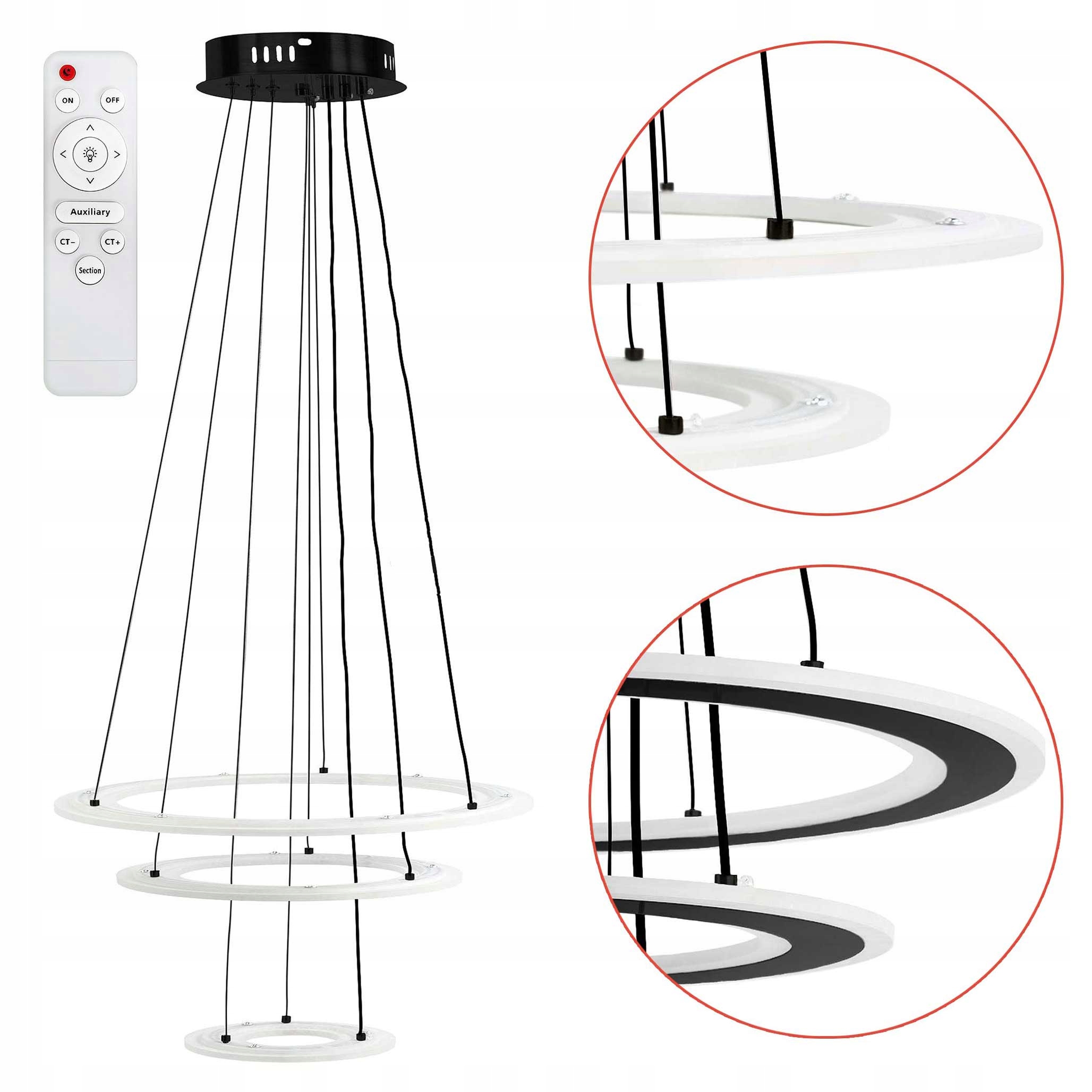 Závesná Led lampa s diaľkovým ovládaním, čierna, biela, trojitá, moderná