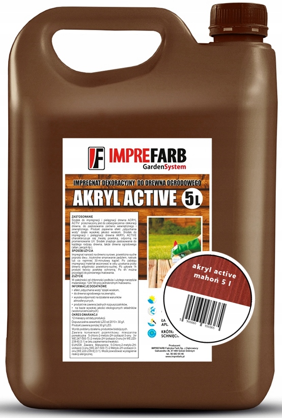 IMPREGNAT DO DREWNA Akryl Active IF - 5L - MAHOŃ farba do drewna IMPREFARB