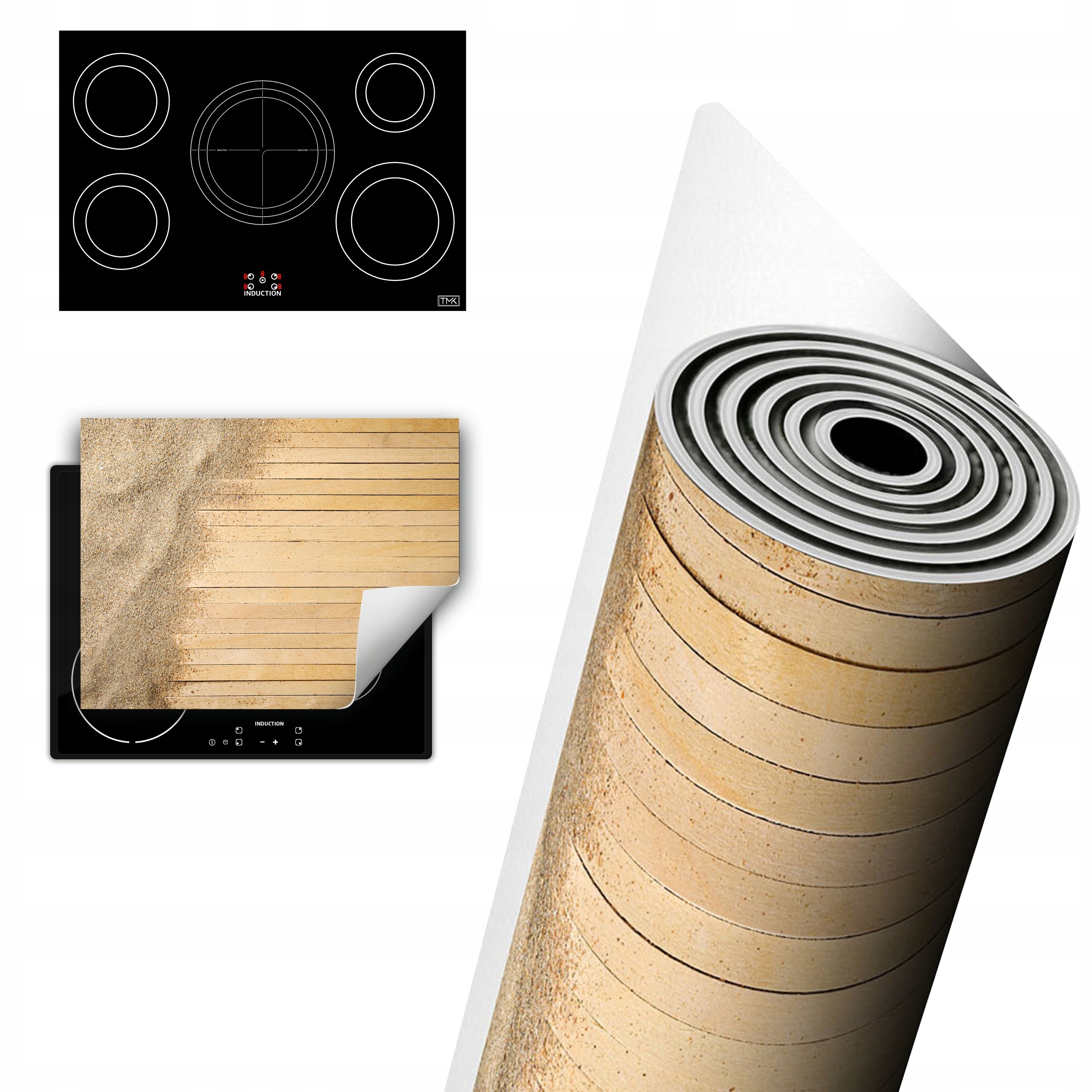 Vinylová Ochrana Na Indukci Pracovní Deska 80x52 písek dřevo