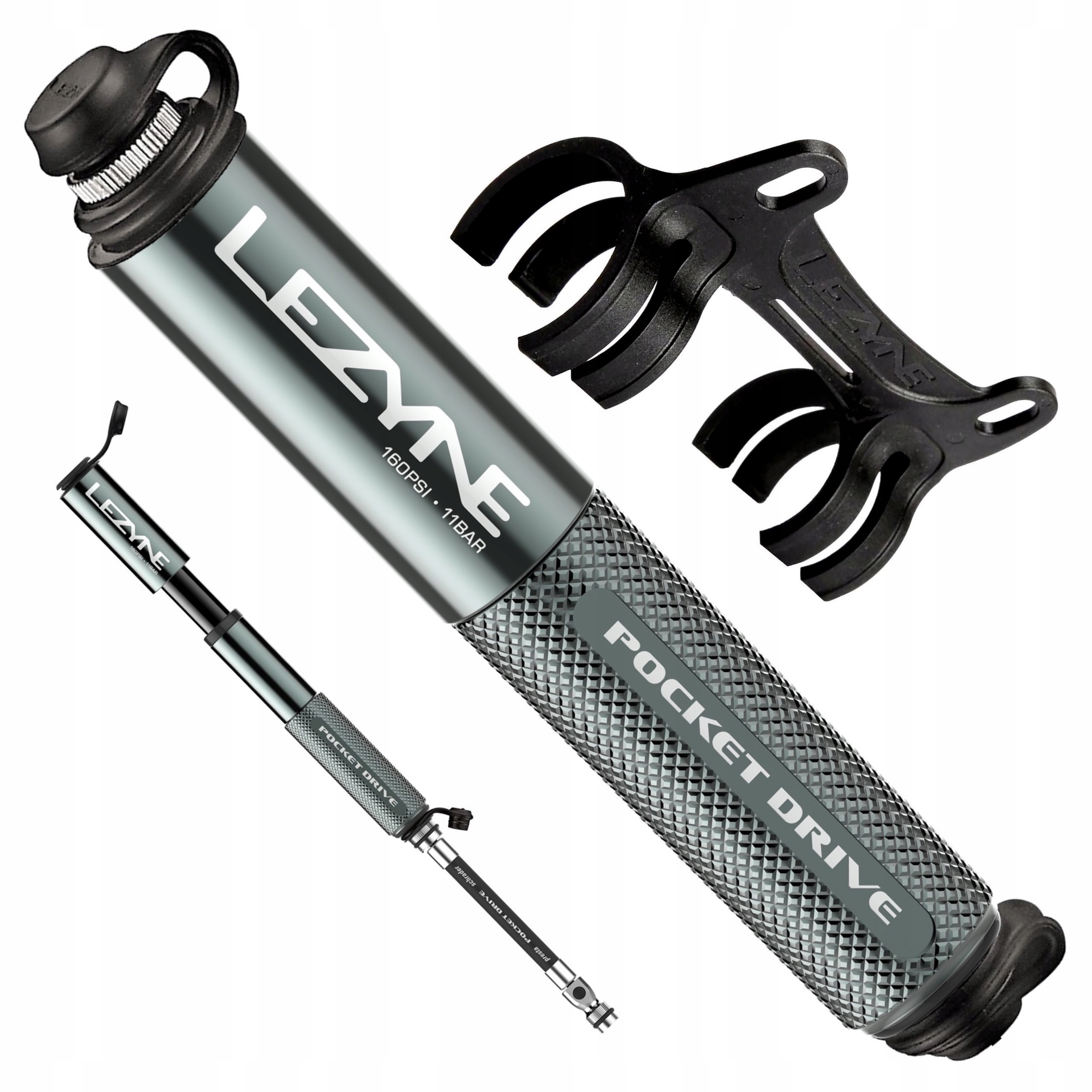 Mini Pompka Rowerowa z Wężykiem LEZYNE POCKET DRIVE do 11bar SZOSA 14cm