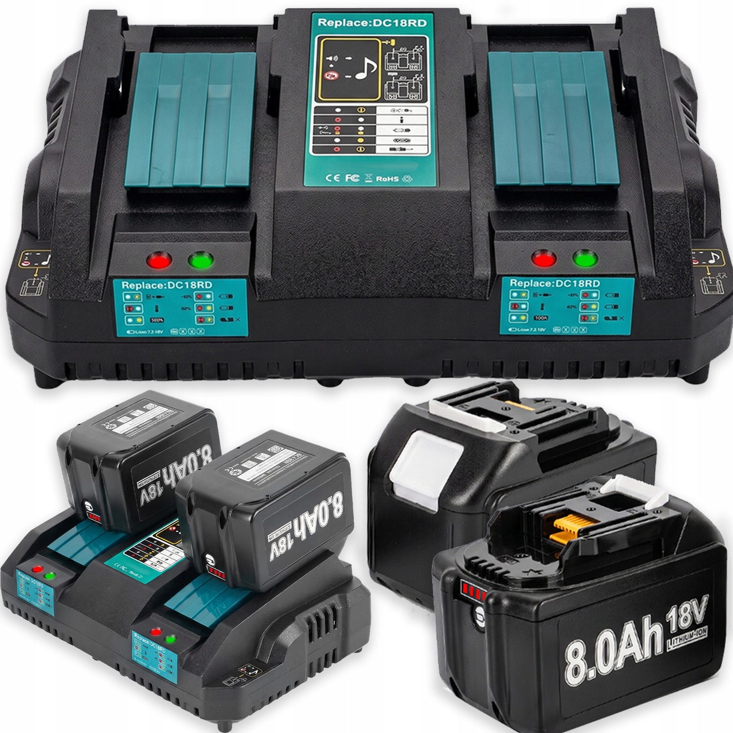 Nabíječka DC18RD 2X Akumulátor 8AH BL1850B Pro Maklta BL1860B BL1840B Lxt
