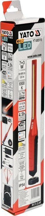 LAMPA LATARKA WARSZTATOWA BUDOWLANA LAMPKA REFLEKTOR LED 120LM YATO Waga produktu z opakowaniem jednostkowym 0.533 kg