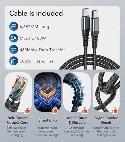 Anykon ŁADOWARKA USB C 65W 3Port Z Kablem 2M Do MacBook iPhone Galaxy Lapto — miniatura 6