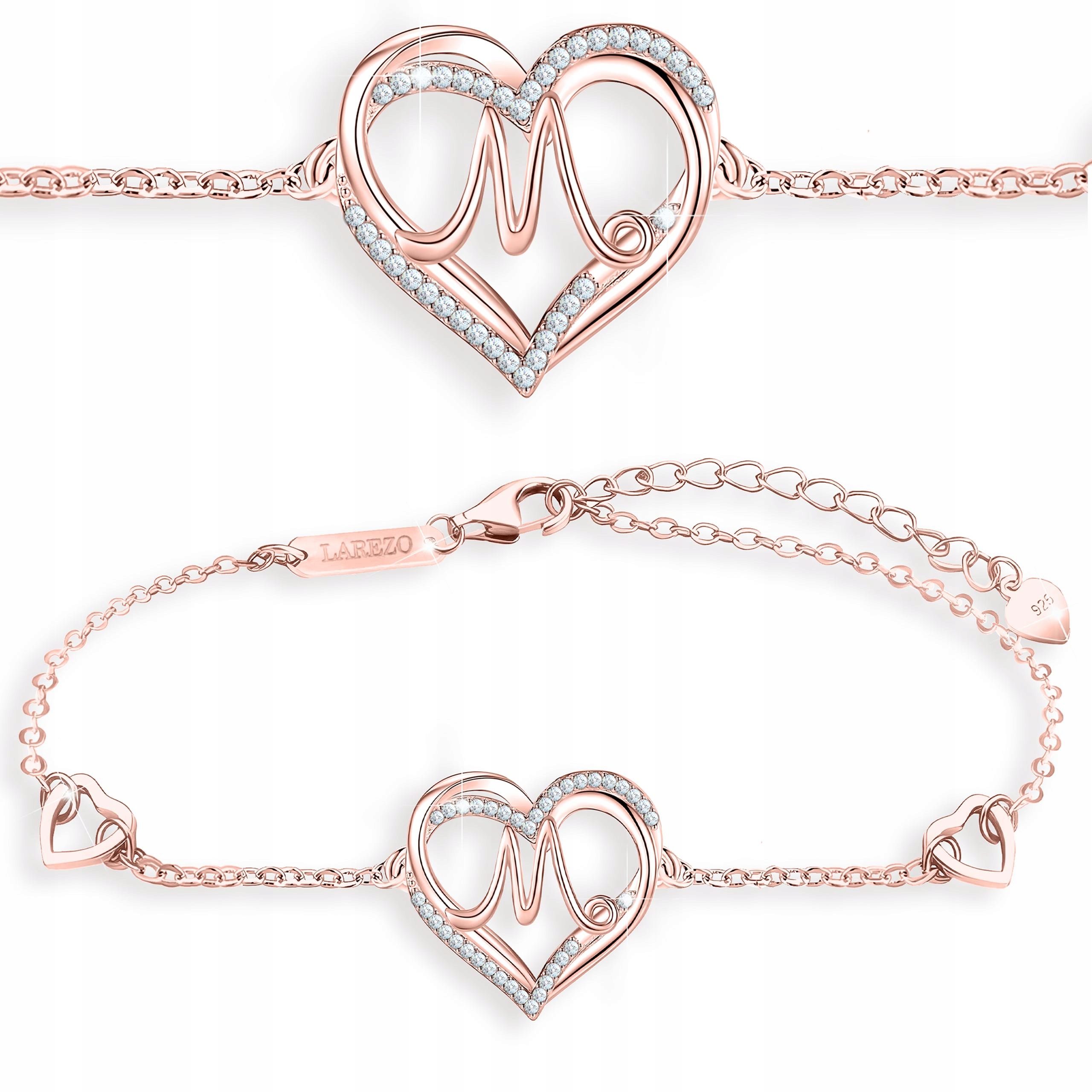 Pozlacený náramek Srdce Srdíčko s písmenem Písmeno Iniciál M Stříbro 925