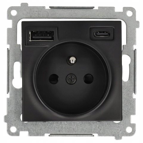 Gniazdo z ładowarką Usb A i C 2.1A Kontakt Simon 54 czarna DGZ1ZUSB2CA