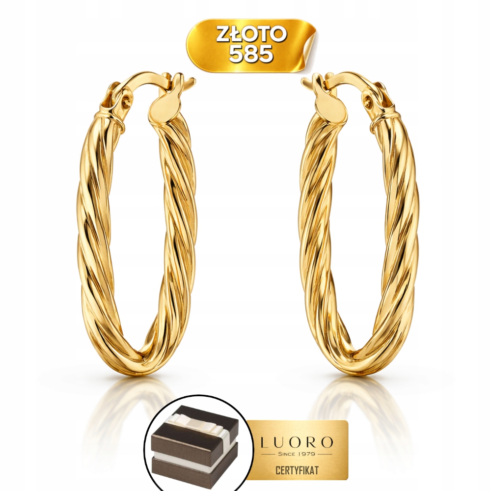 Náušnice Zlaté 585 14K Zdobené Ovály 2,6 CM Krabička Dárek Certifikát