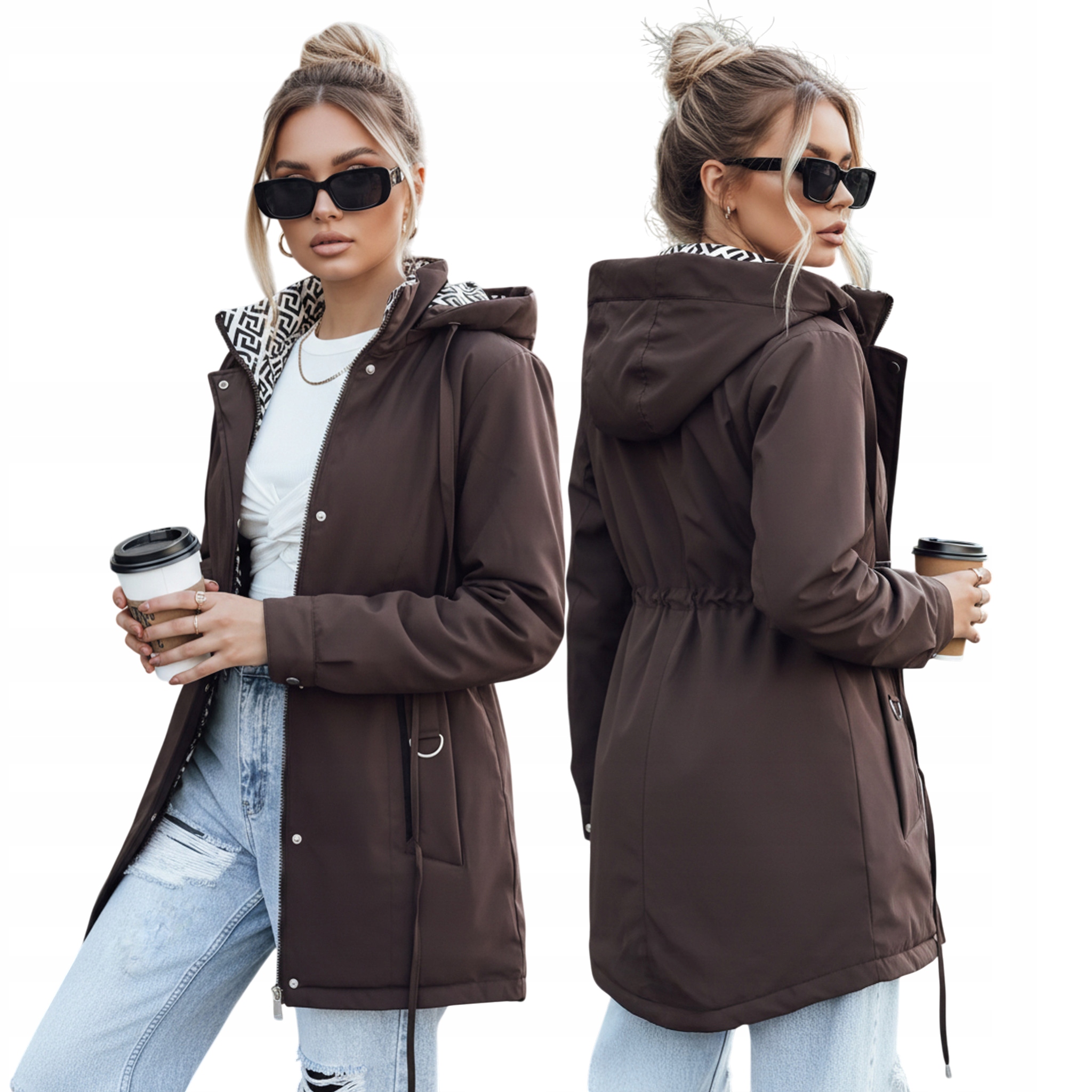 Kurtka parka damska z odpinanym kapturem brązowa TY5392 S