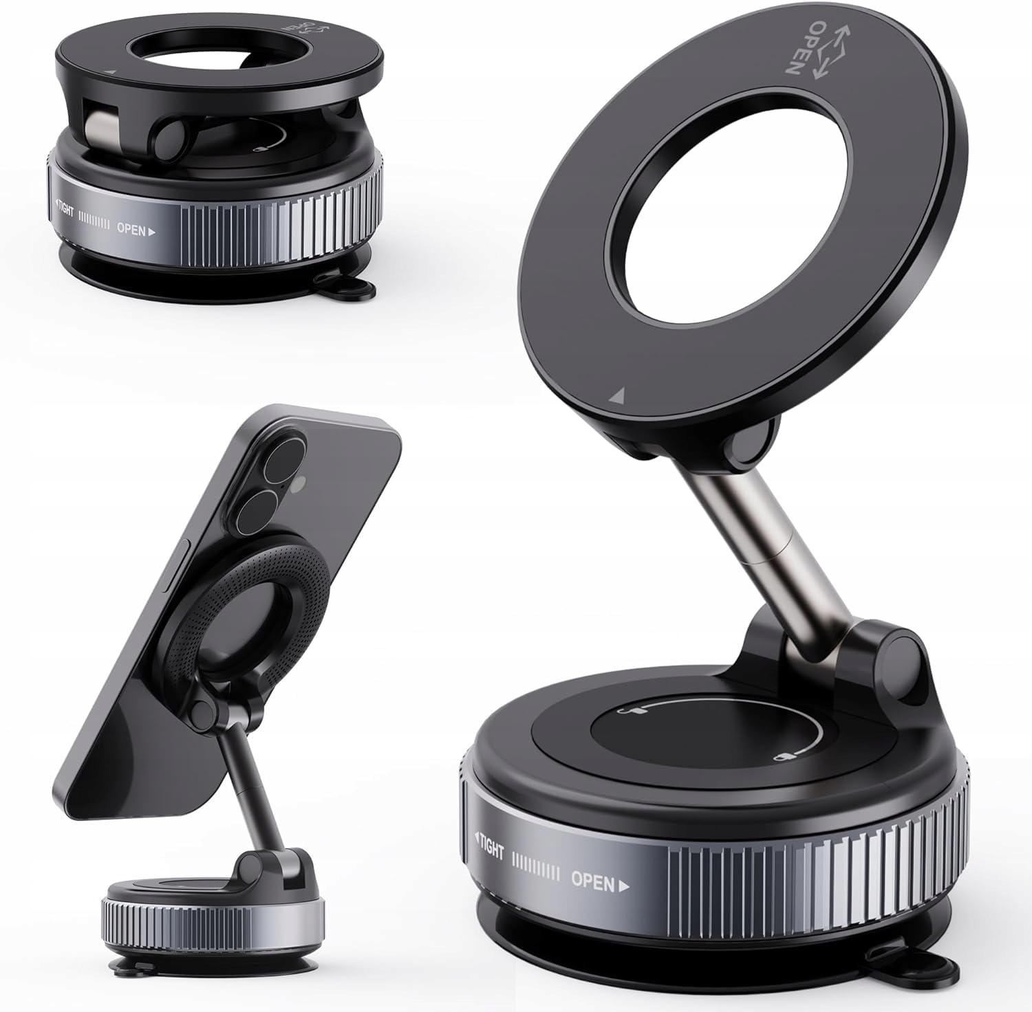 Magnetický držák do auta Qhc Sehen s silným vakuem 360 stupňů, černý