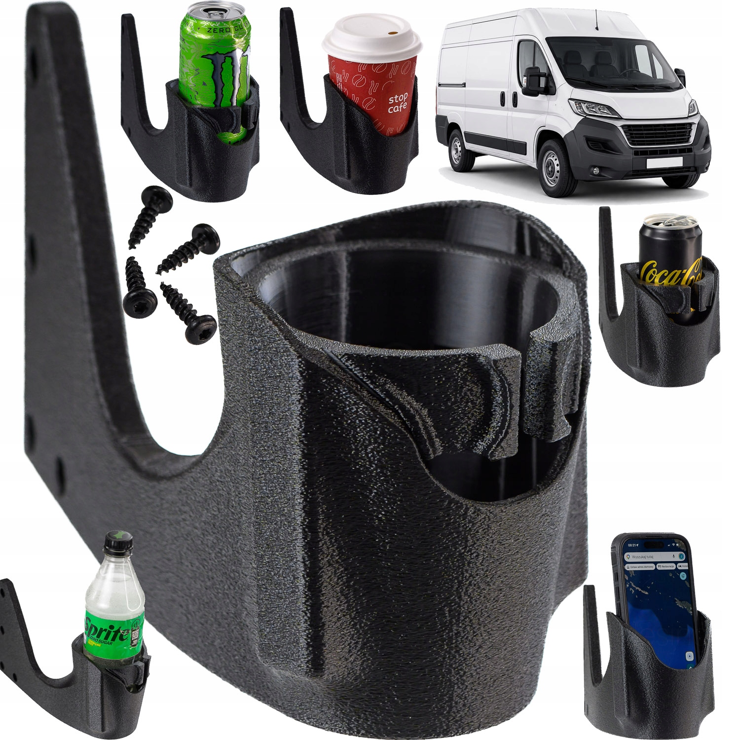 4w1 Uchwyt na Kubek Puszkę Butelkę Telefon Lewy Wkręty Ducato Jumper Boxer