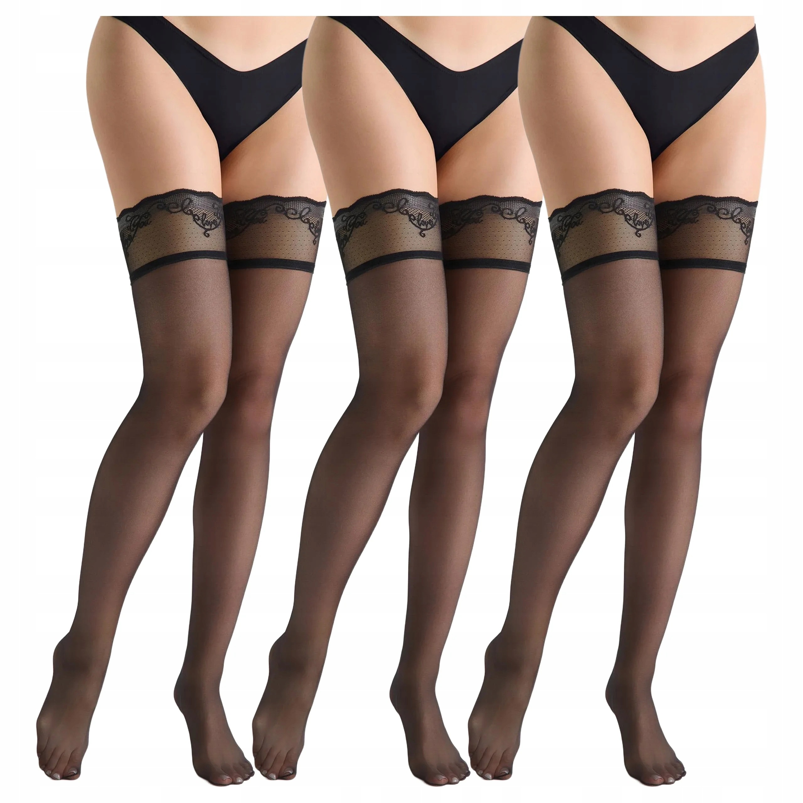 3x Samodržící punčochy s krajkou Coco T25 Marilyn Black 3/4