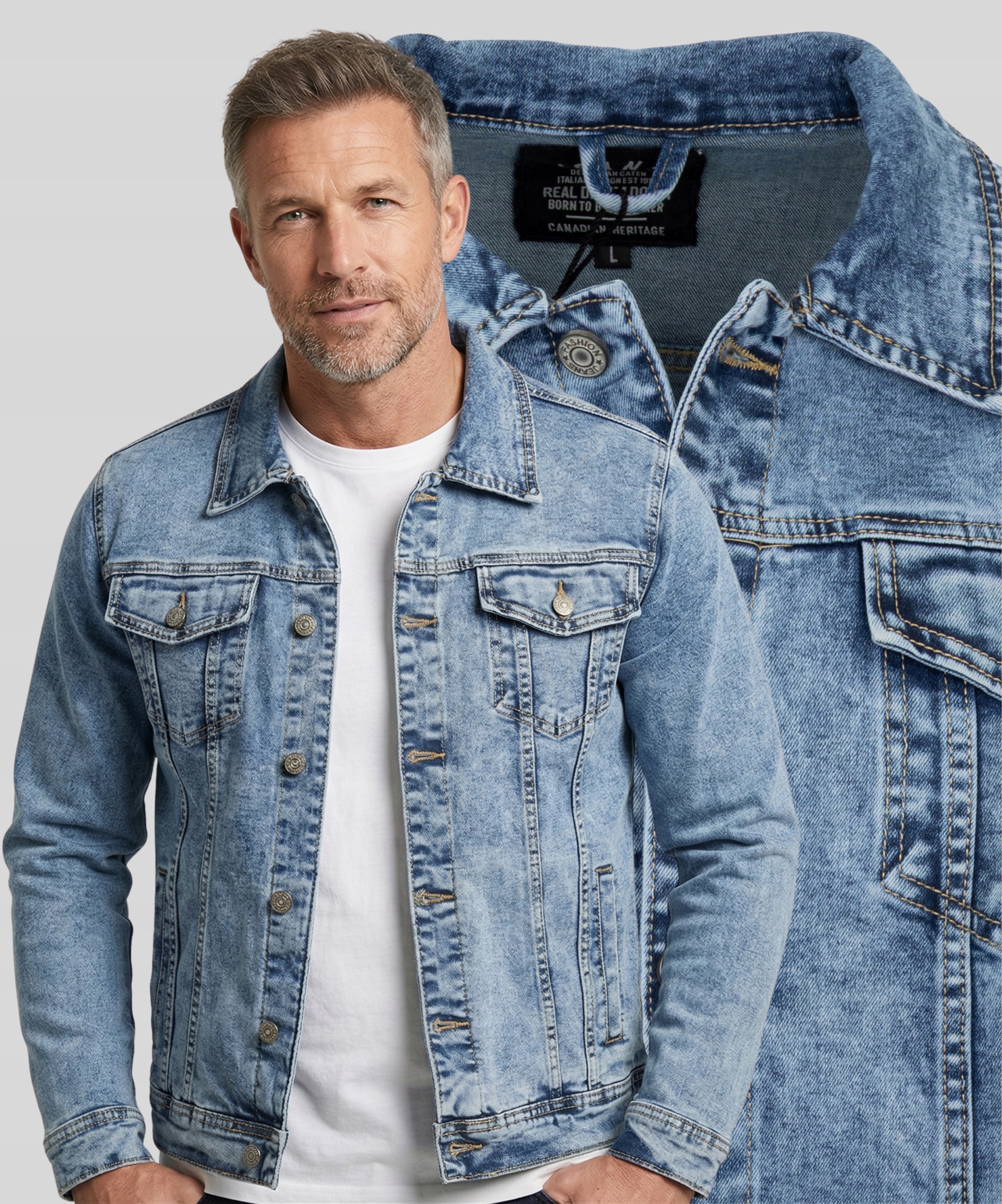 Kurtki męskie duże rozmiary Katana jeansowa jesienna Niebieska Bawełna 5XL