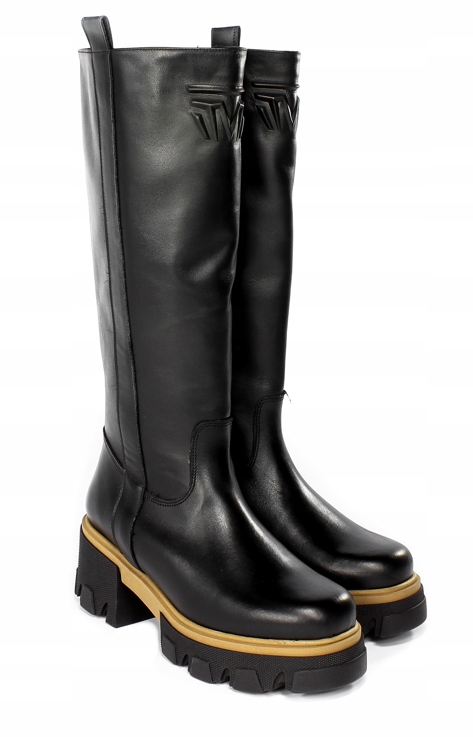 černé dámské kozačky kozačky na platformě, kožené kozačky Karino 37