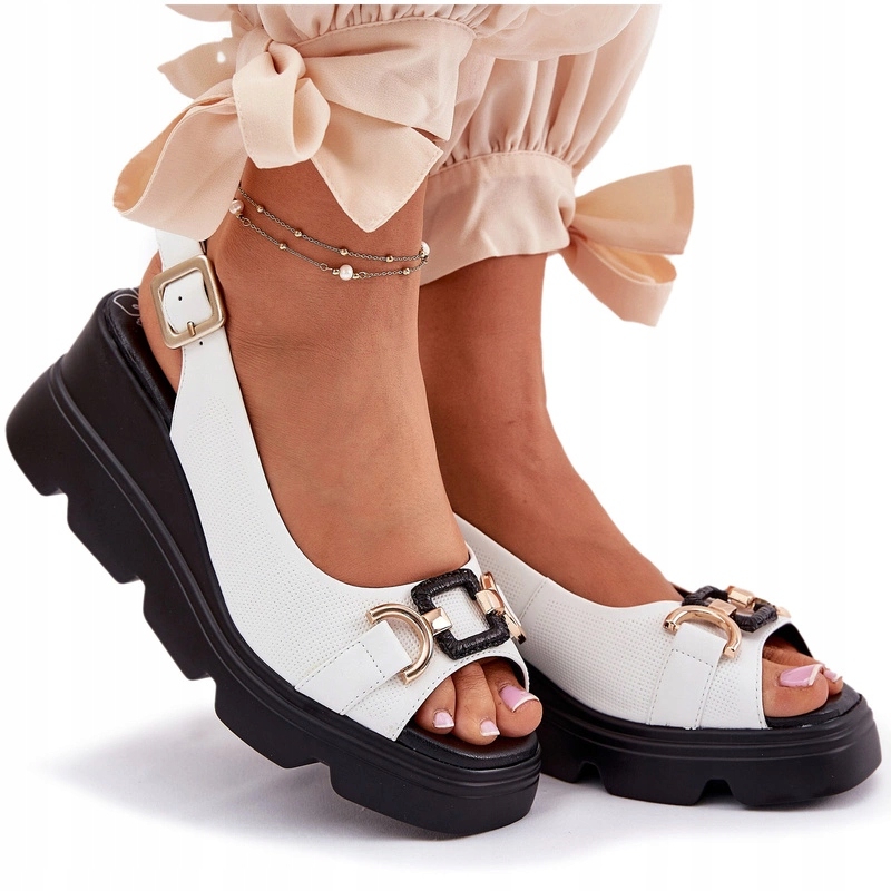 Kožené Sandály Na Platformě A Podpatku Artiker 56C1588 Bílé 40