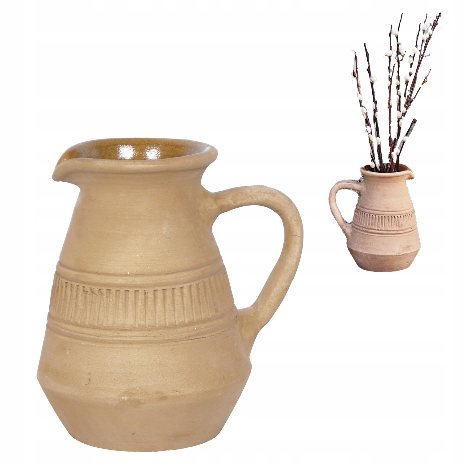 Hliněná Váza Velká na květiny dekorativní přírodní hlína 20 cm