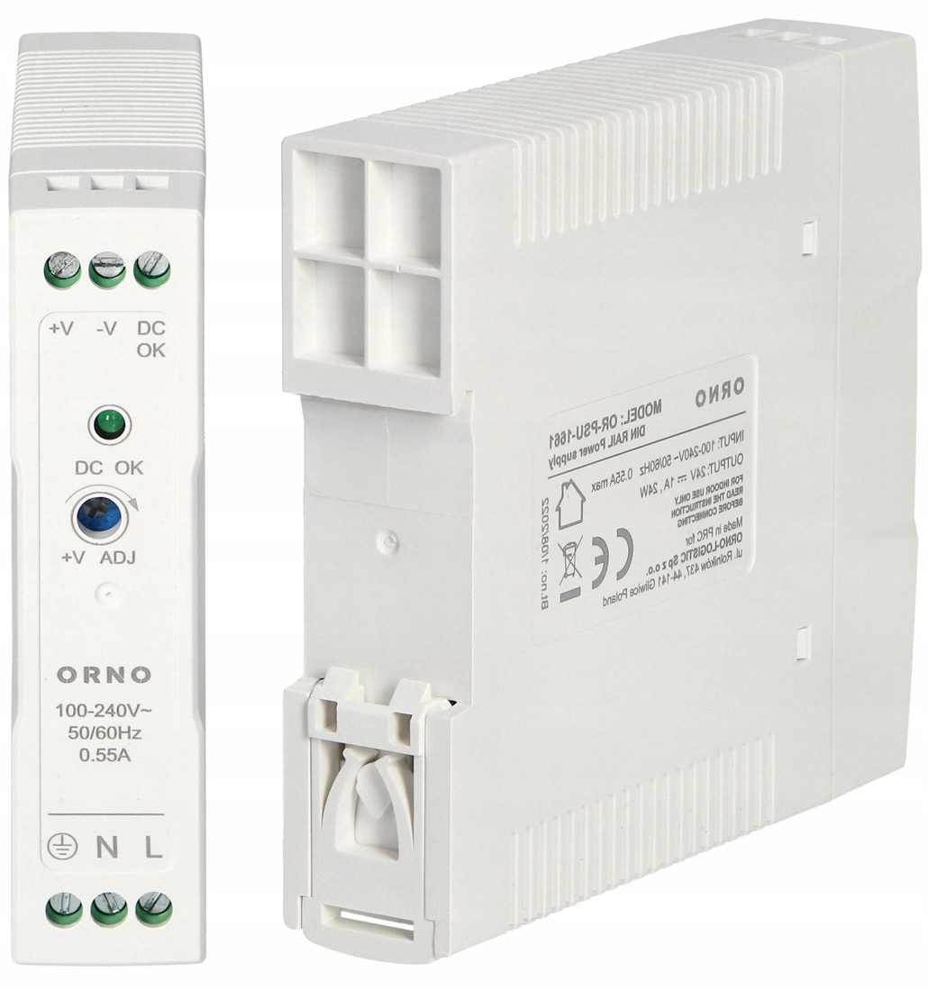 Zasilacz Na Szynę DIN Przemysłowy 20W 1A 24VDC W Plastikowej Obudowie