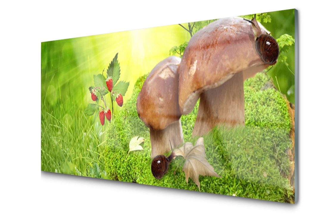 

Panel szklany dekor Grzyby Poziomki 120x60 + Klej