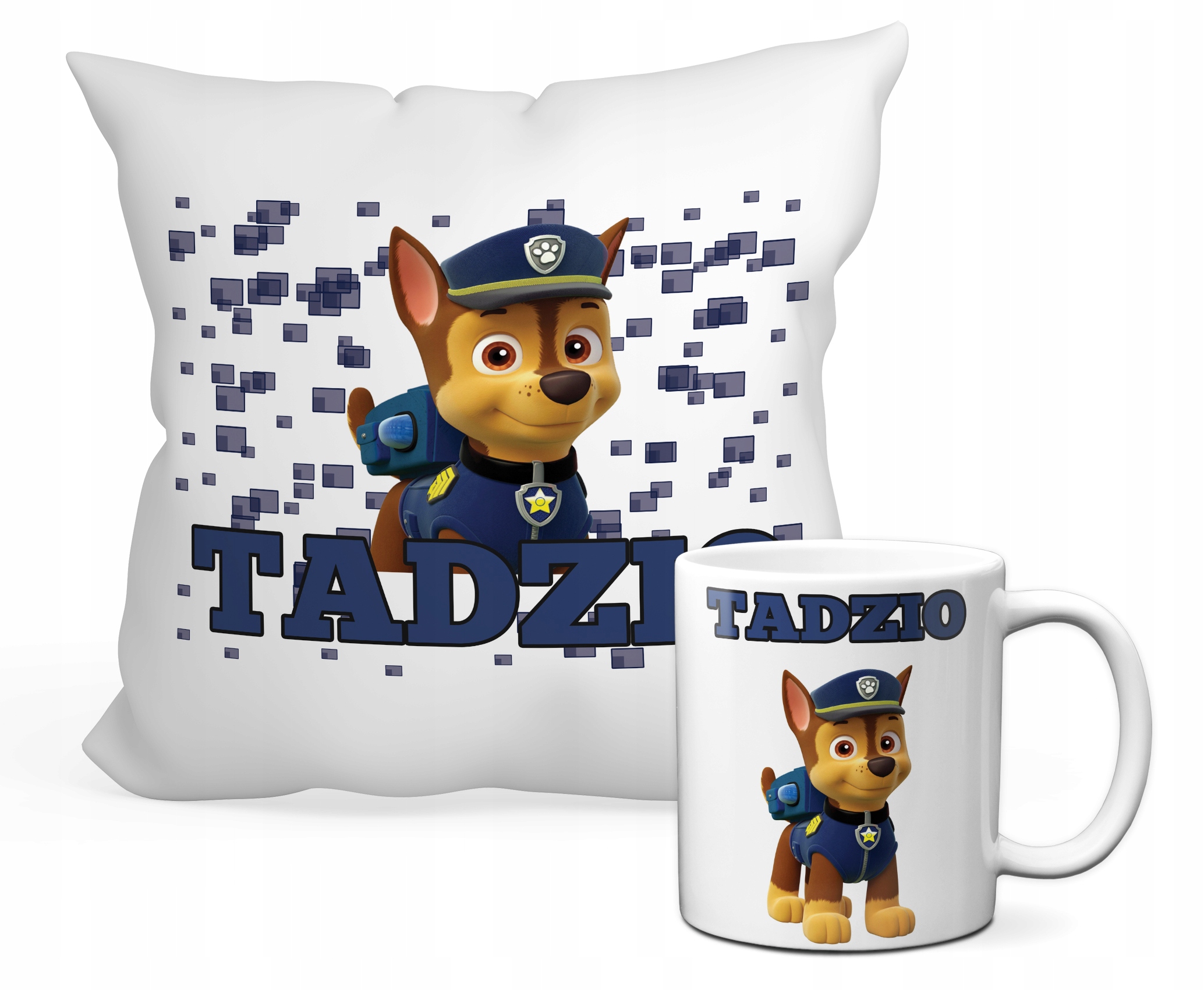 

Zestaw Kubek+poduszka Psi Patrol Chase+imię