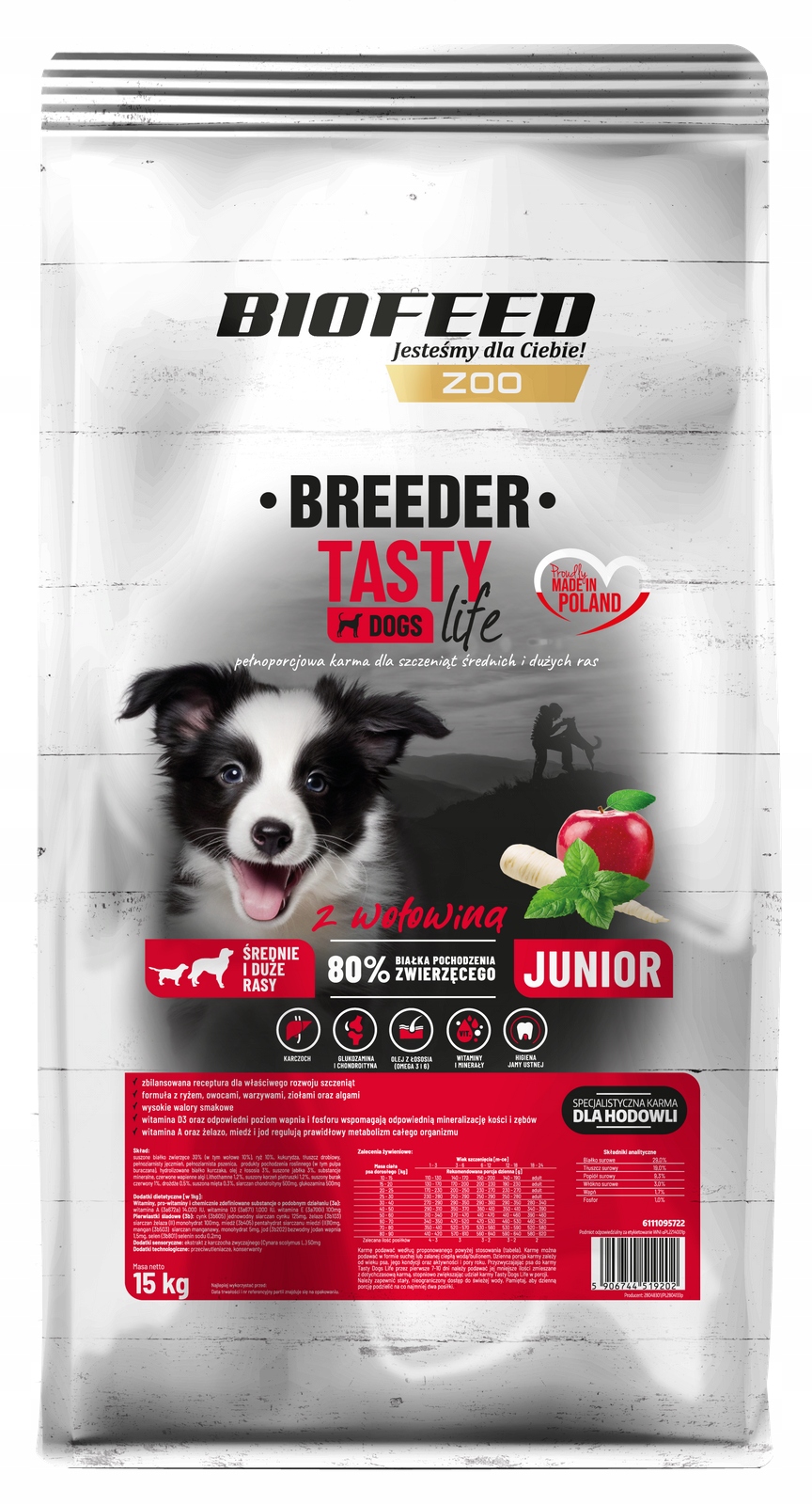 Tasty Dogs Life Breeder Junior Medium/Large z Wołowiną 15kg