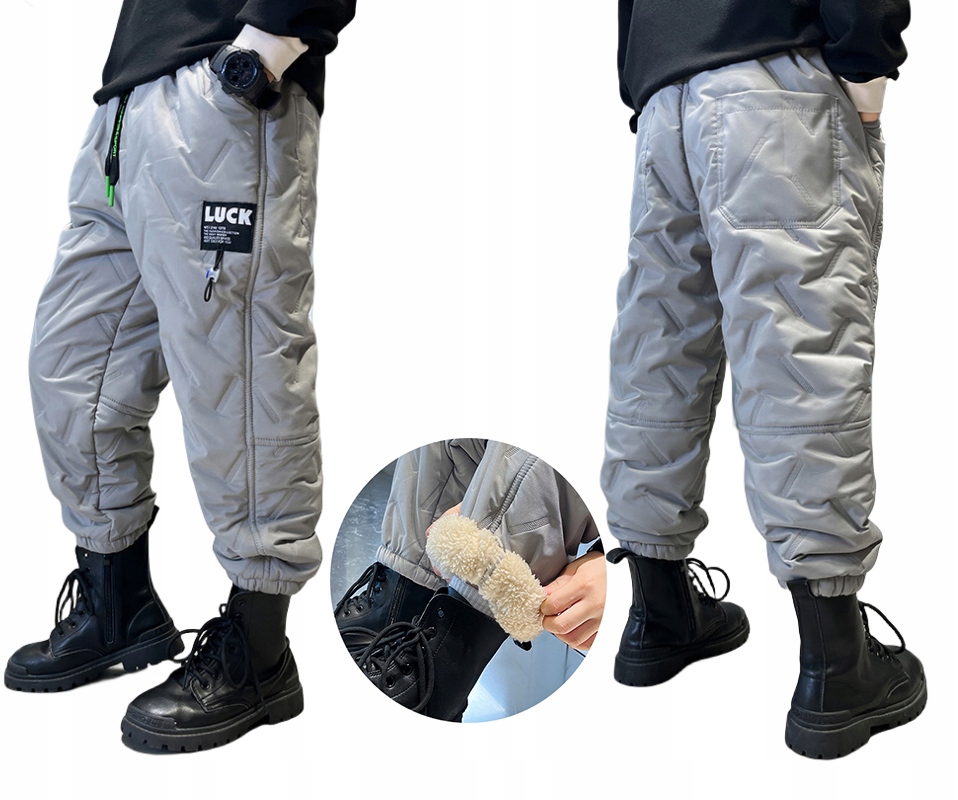 CIEPŁE GRUBE SPODNIE DRESOWE OCIEPLANE JOGGERY zimowe pikowane chłopięcy